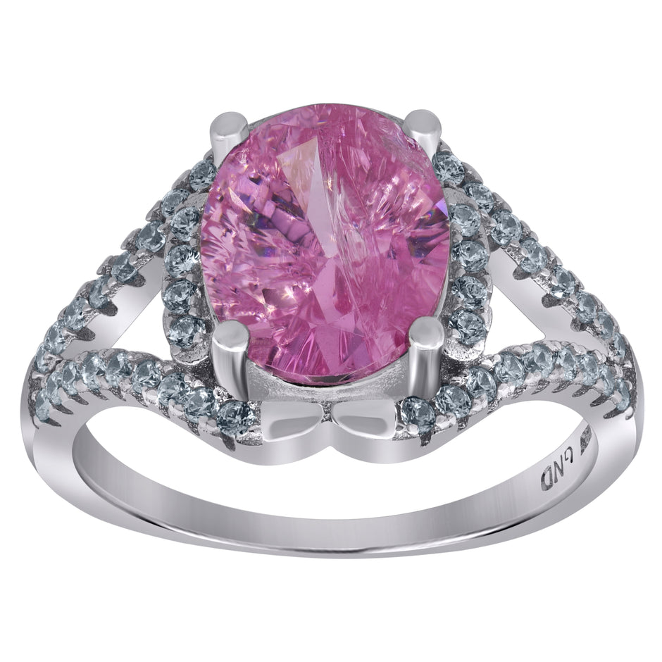 925 Sterling Silver Womens Pink Oval Cubic Zirconia Fancy Ring Size 8 - SLV-61402