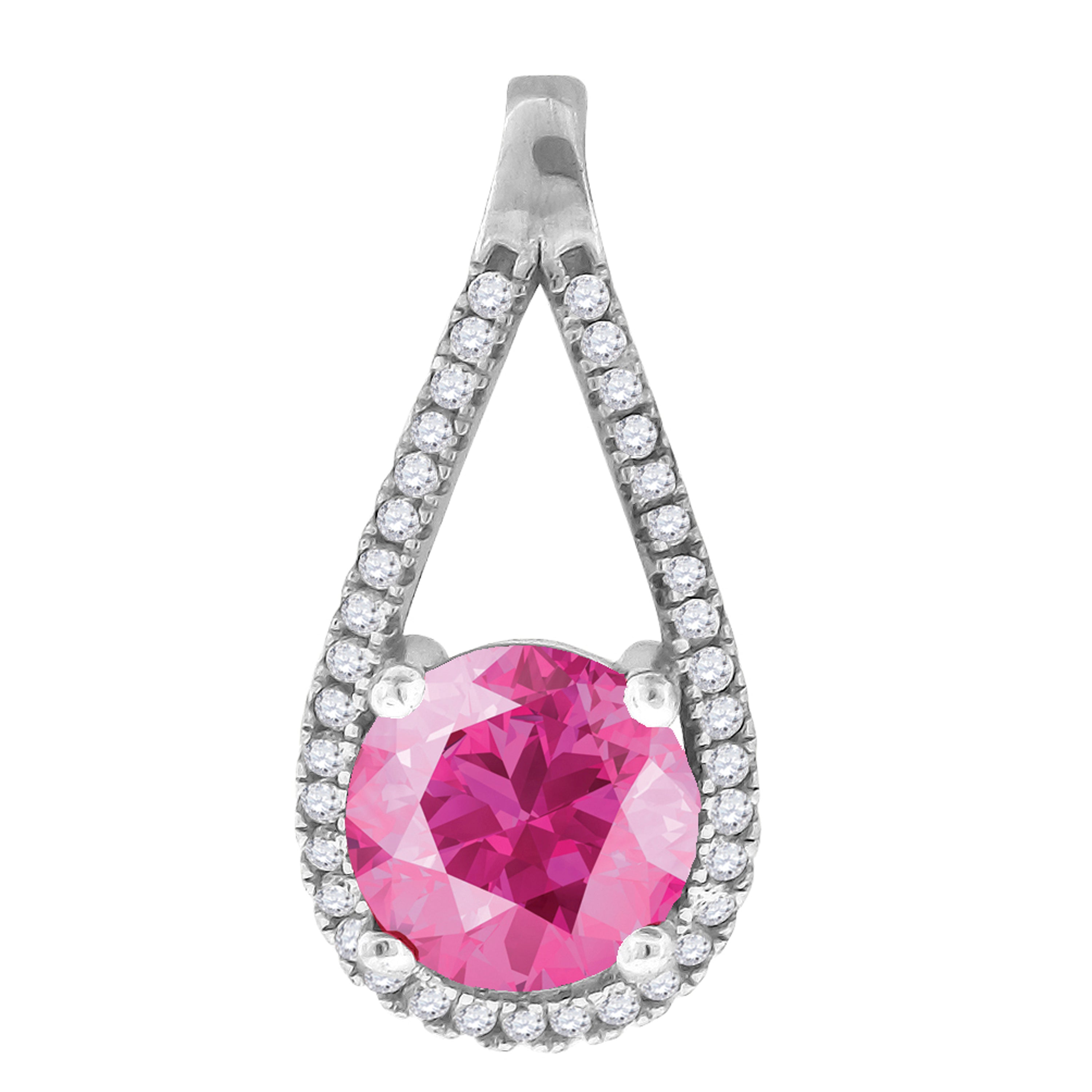 925 Sterling Silver Womens Pink & White Cubic-Zirconia Tear Drop Charm Pendant