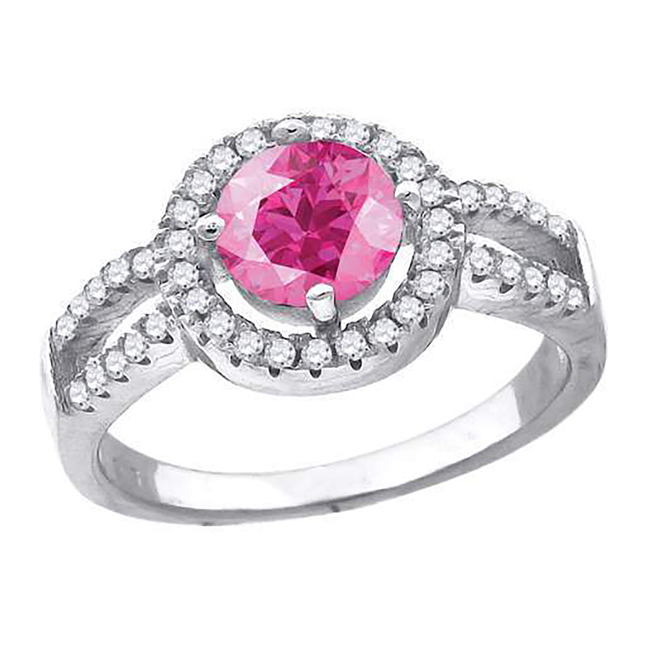 925 Sterling Silver Womens Pink Cubic Zirconia Fancy Ring Size 8 - SLV-61366