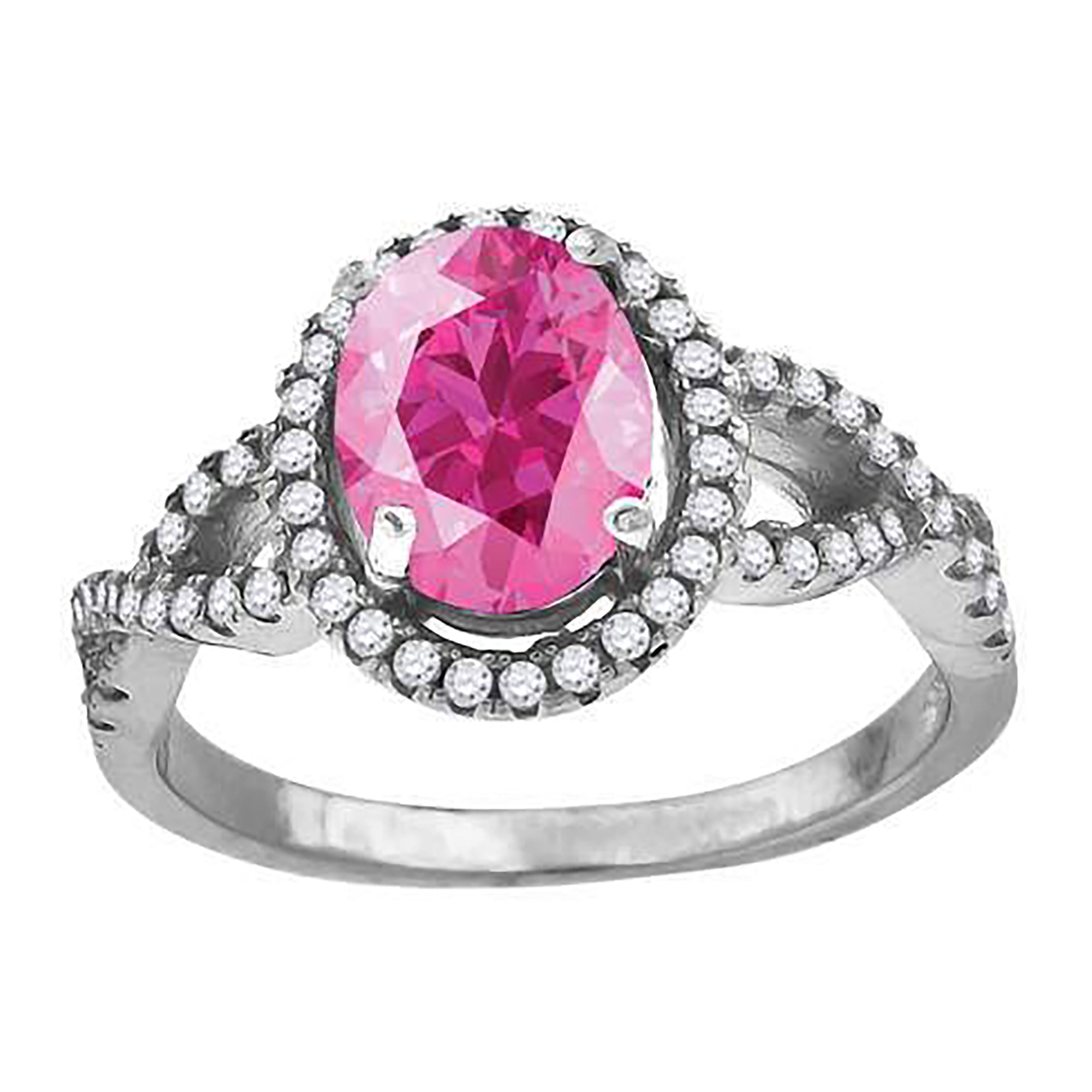 925 Sterling Silver Womens Pink Oval Cubic Zirconia Fancy Ring Size 6