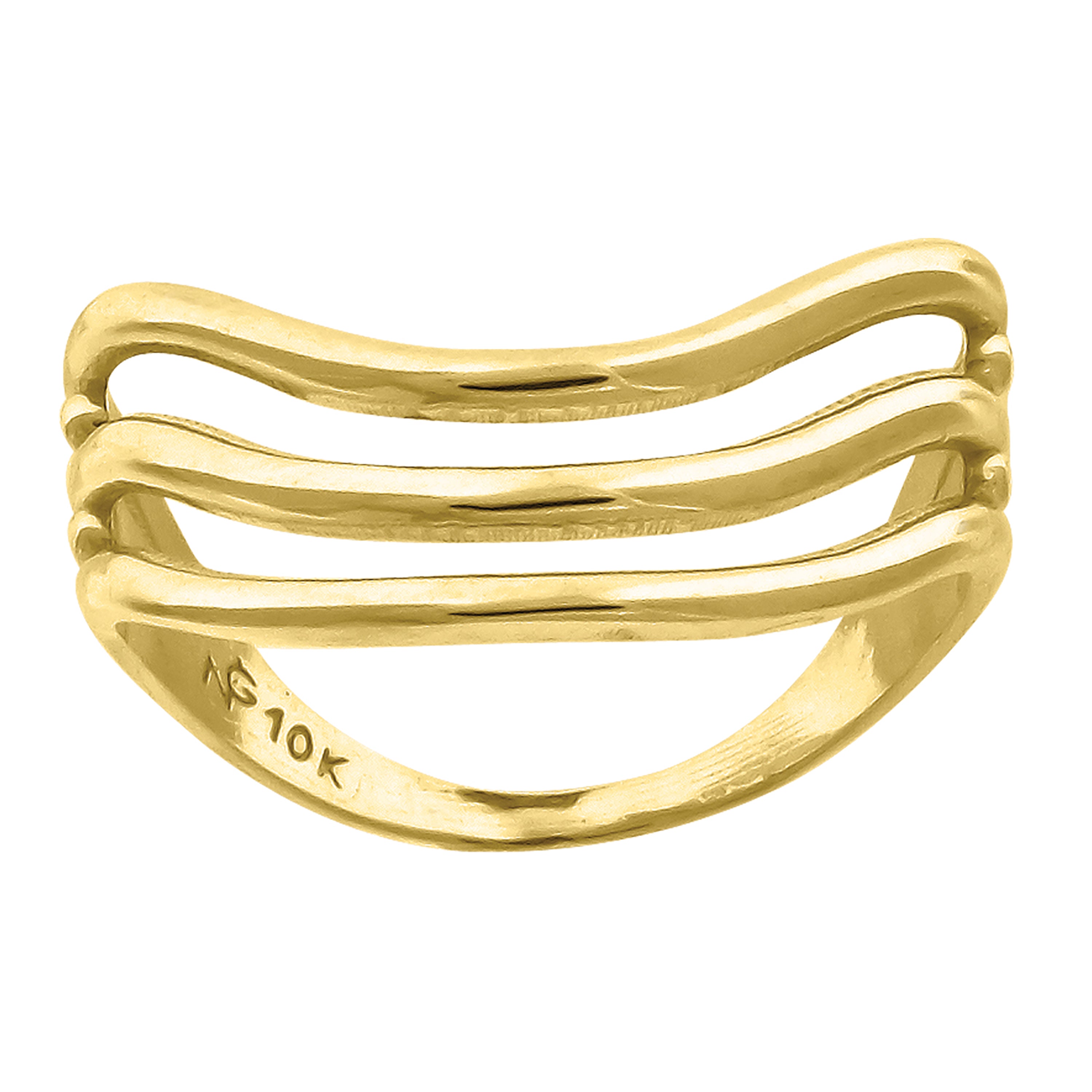10kt Yellow Gold Womens Three Row Curve Engagement Ring 