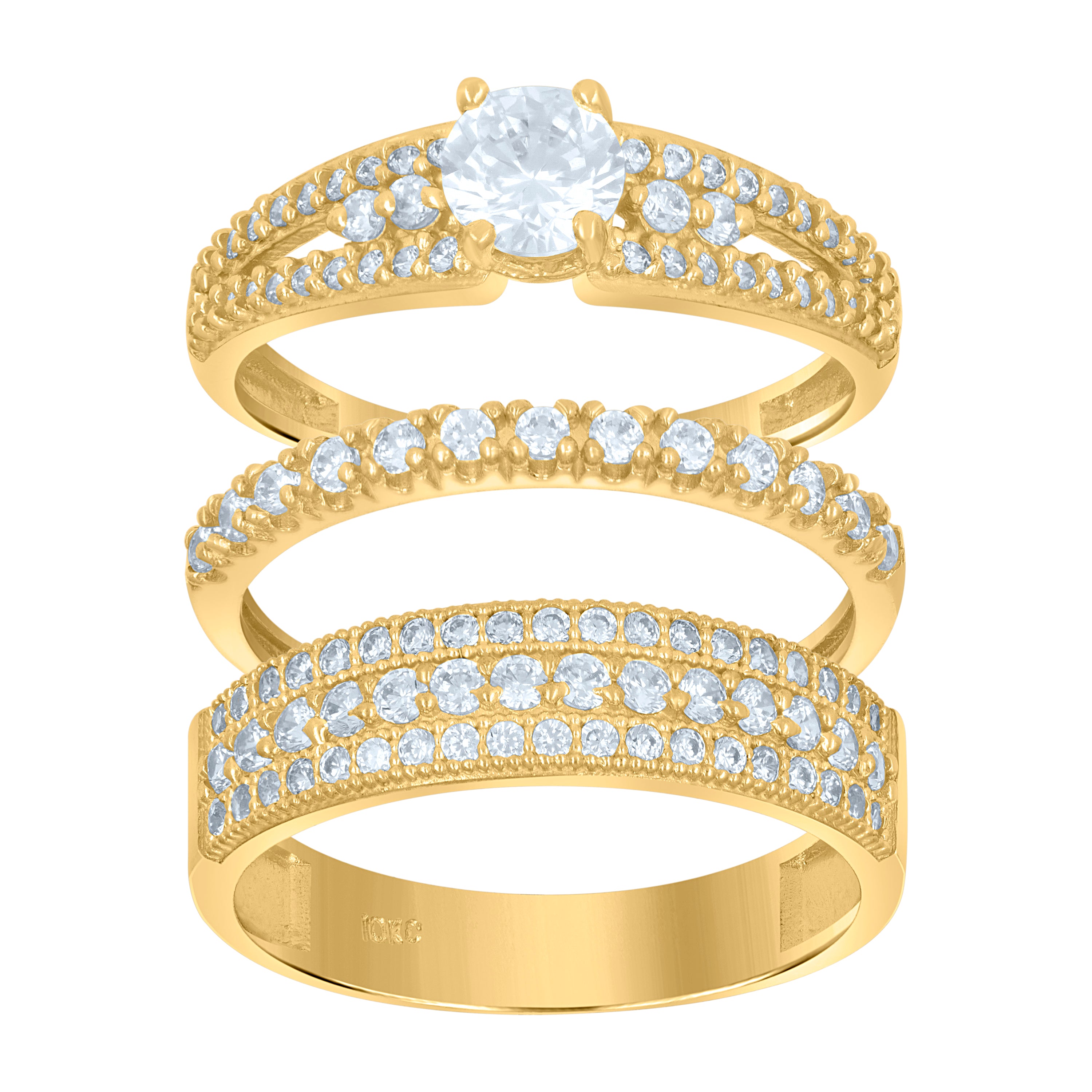 10kt Two-Tone Gold Womens Round Cubic Zirconia Trio Ring Set