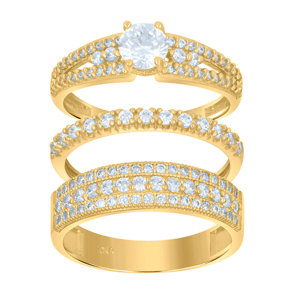 10kt Two-Tone Gold Womens Round Cubic Zirconia Trio Ring Set
