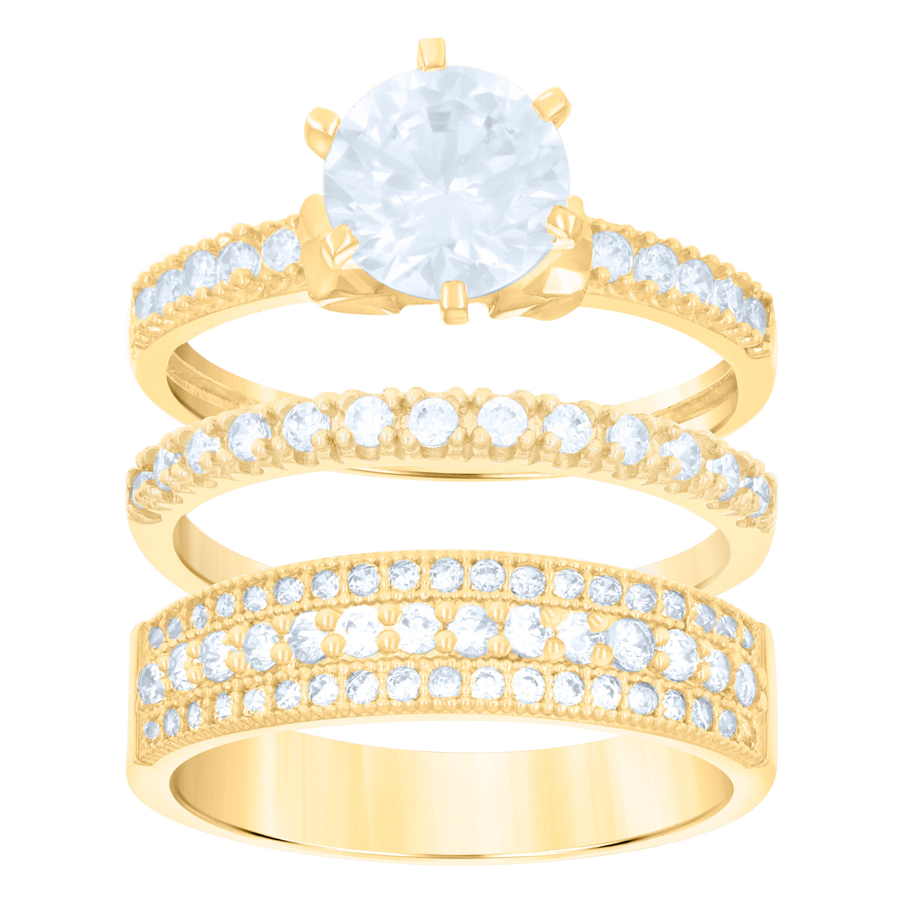 10kt Two-Tone Gold Womens Round Cubic Zirconia Halo Trio Ring Set