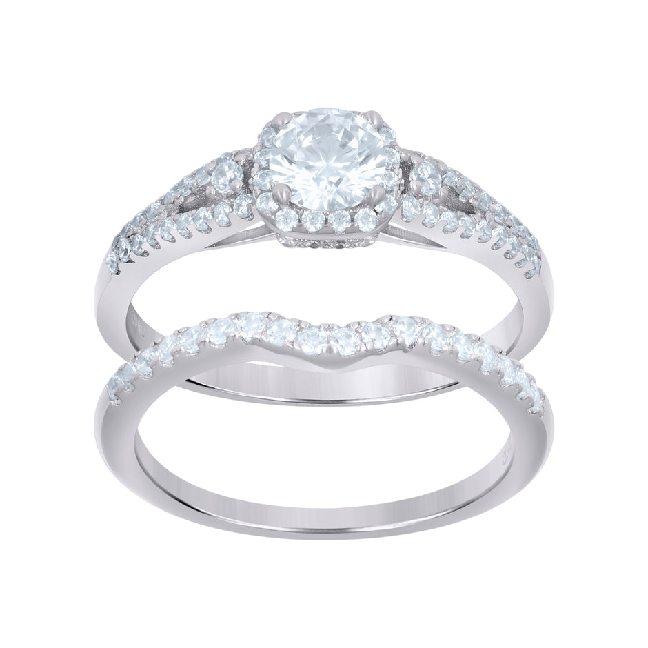 925 Sterling Silver Womens Cubic-Zirconia Fashion Duo Ring Set Size 7 - SLV-63915