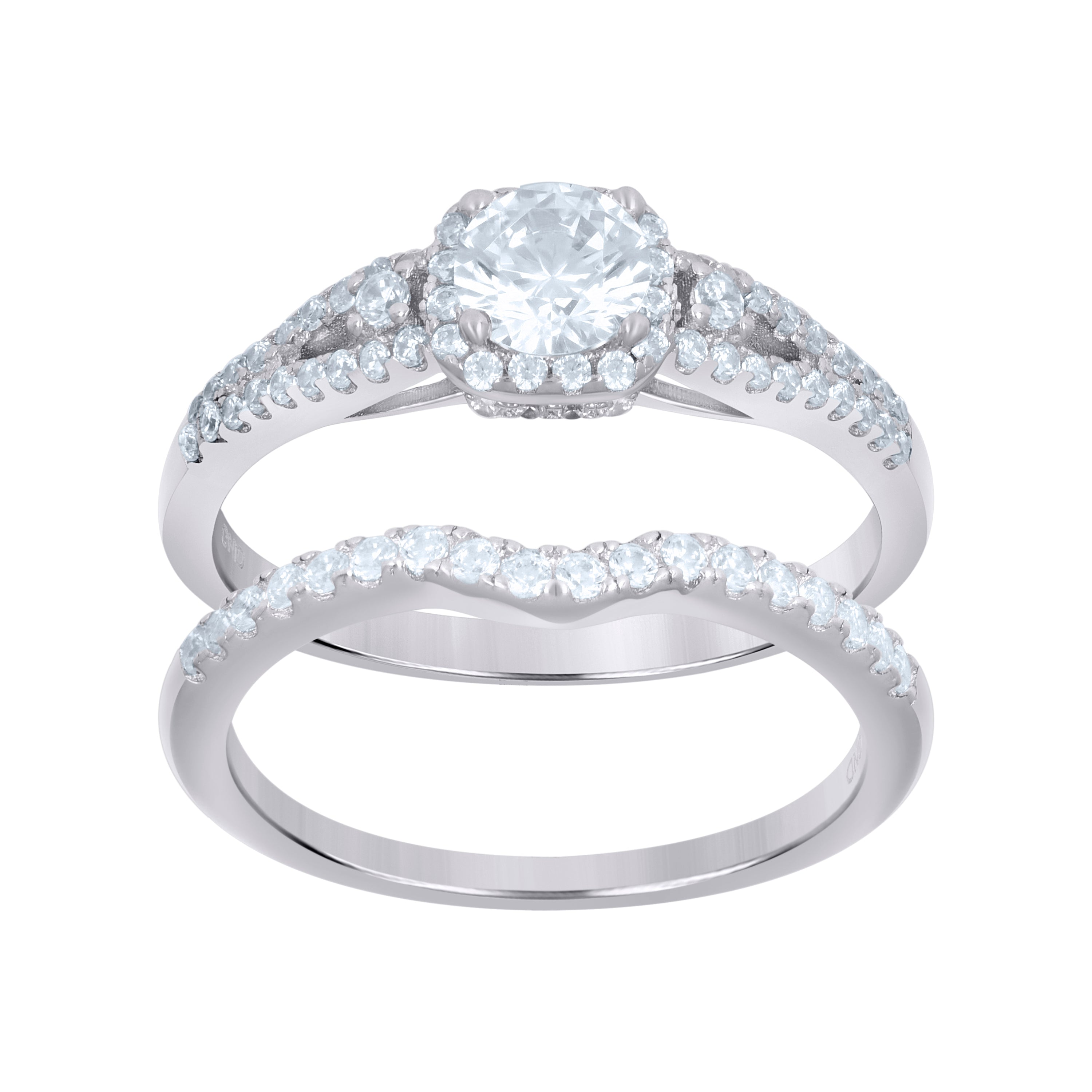 925 Sterling Silver Womens Cubic-Zirconia Fashion Duo Ring Set Size 9 - SLV-63917
