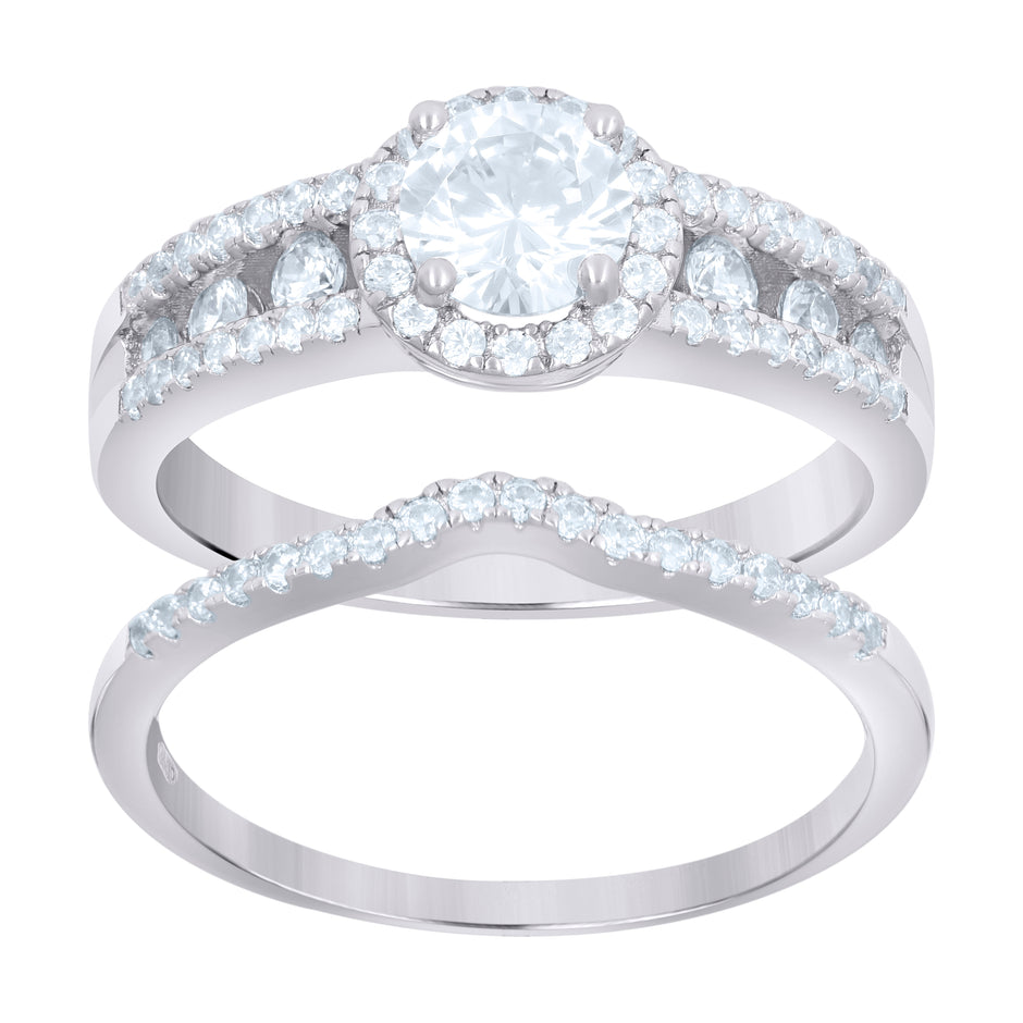 925 Sterling Silver Womens Cubic-Zirconia Duo Ring Set Size 8 - SLV-63966