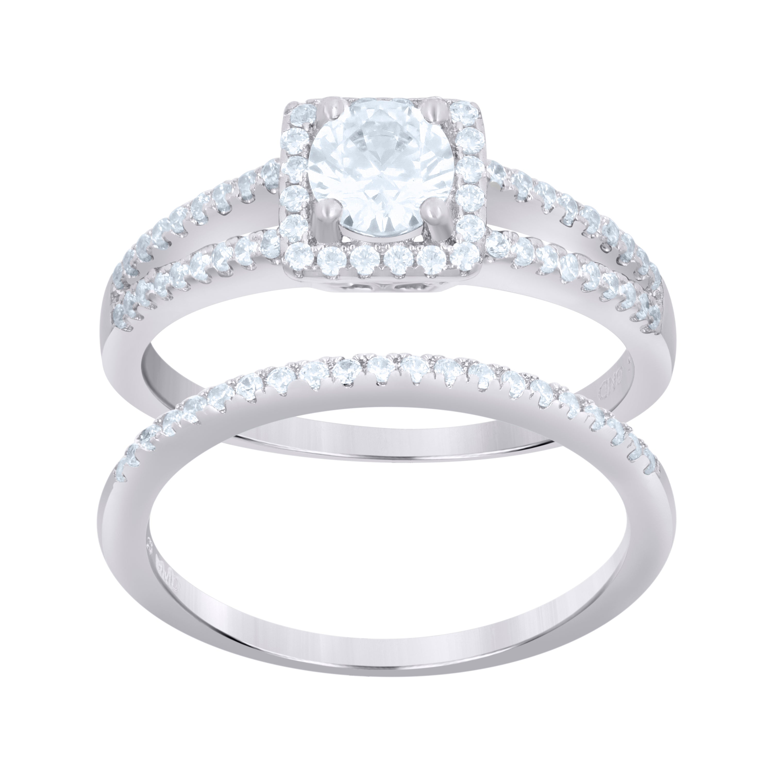 925 Sterling Silver Womens Cubic-Zirconia Duo Ring Set Size 9 - SLV-63998