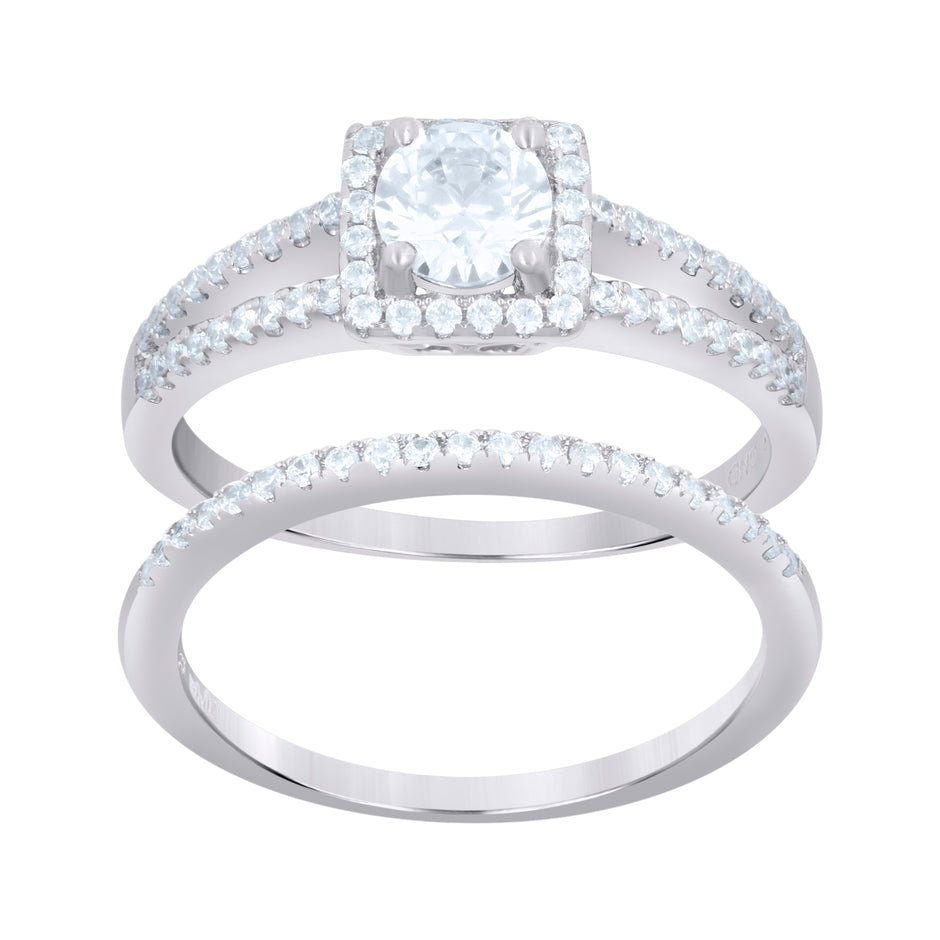 925 Sterling Silver Womens Cubic-Zirconia Duo Ring Set Size 8 - SLV-63997