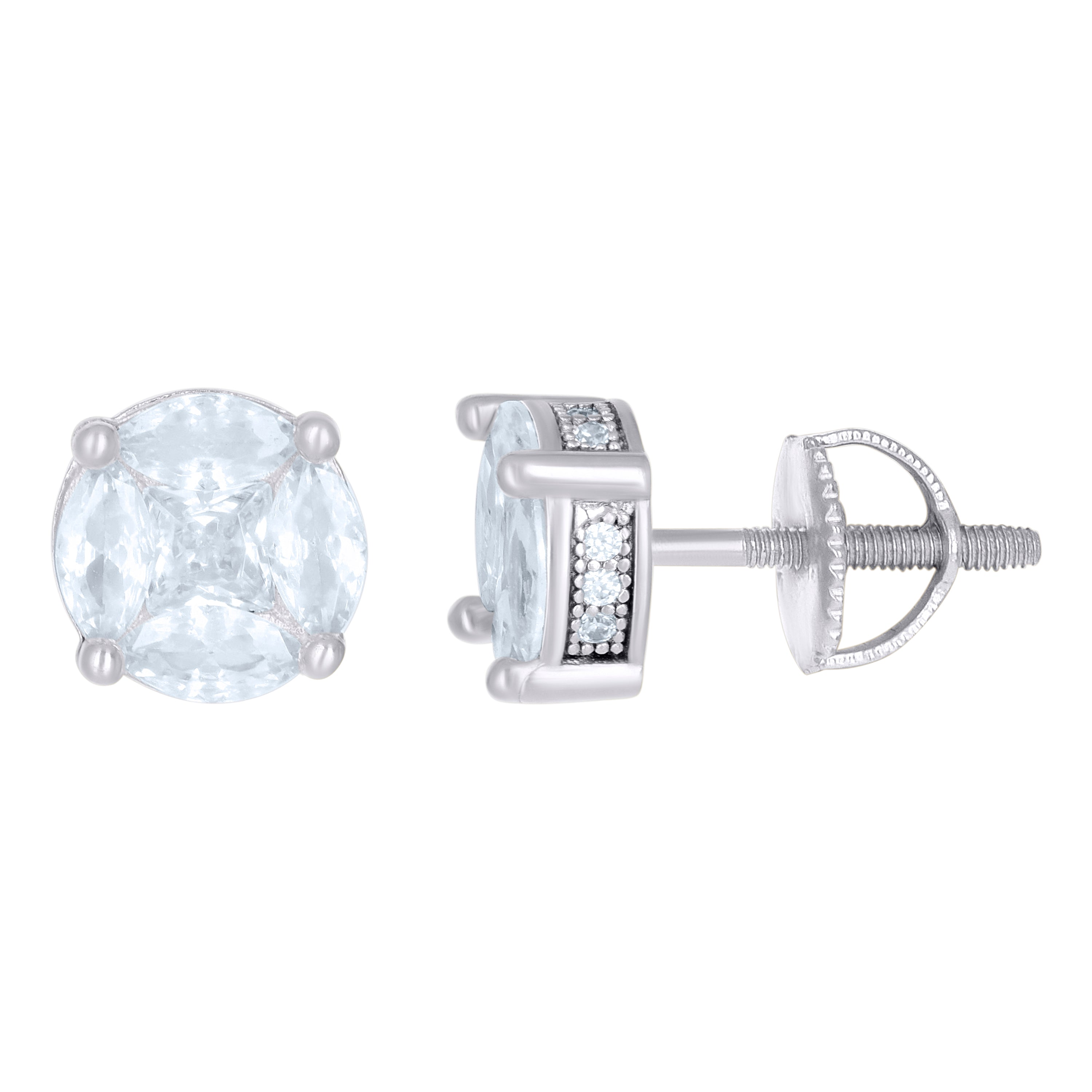 925 Sterling Silver Womens Round Cubic Zirconia Stud Cluster Fashion Earrings