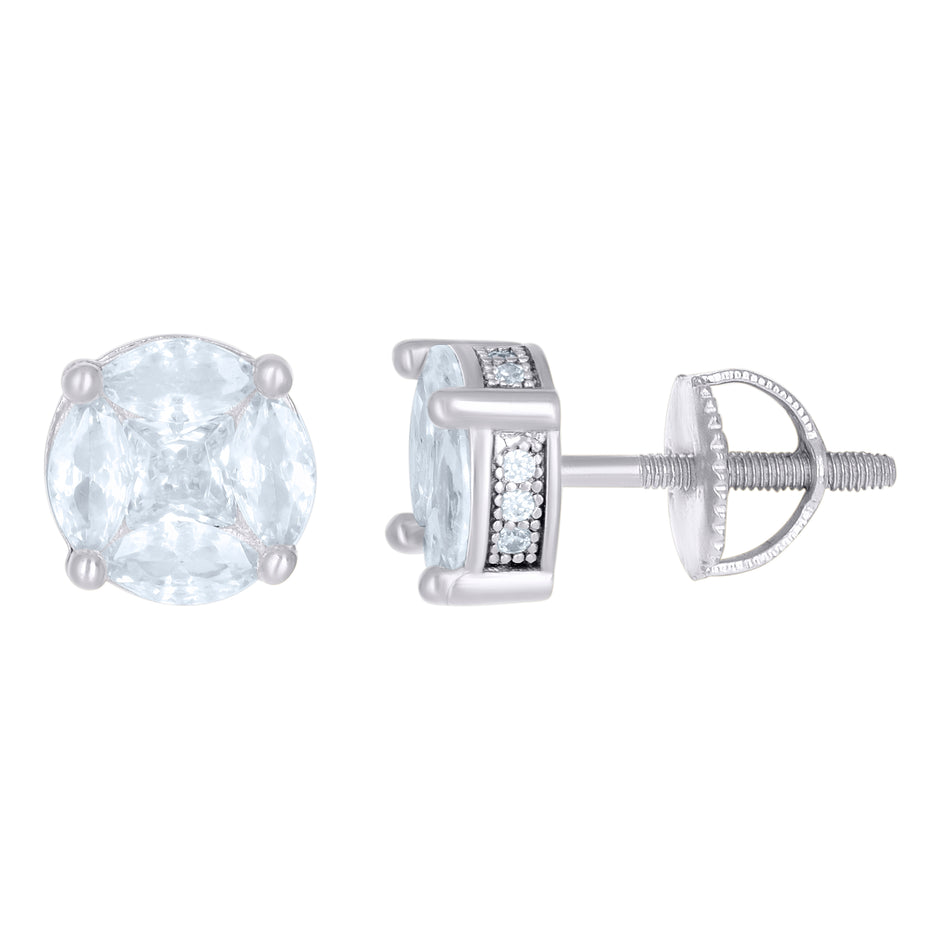 925 Sterling Silver Womens Round Cubic Zirconia Stud Cluster Fashion Earrings