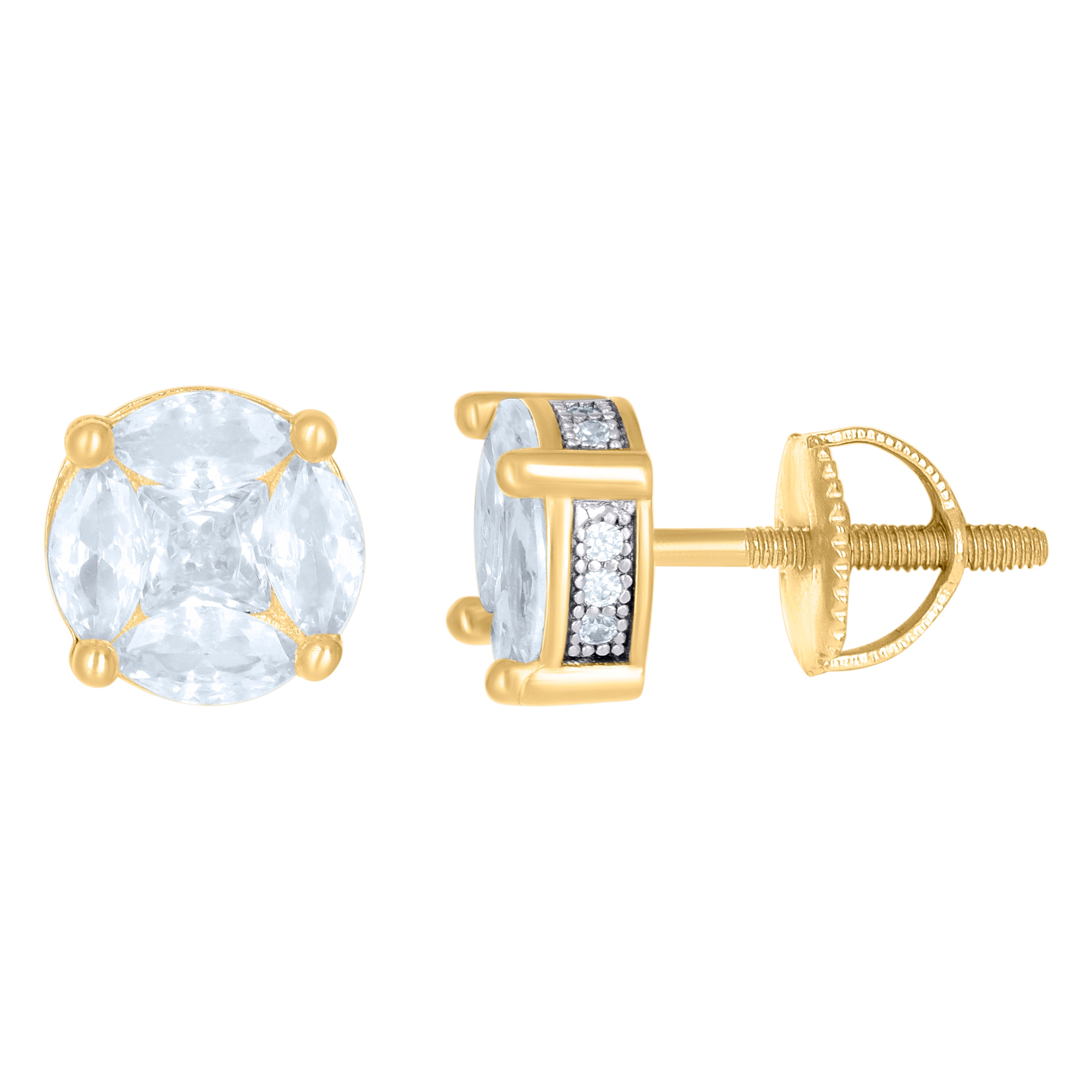 Yellow-Tone 925 Sterling Silver Womens Oval Cubic Zirconia Stud Cluster Fashion Earrings