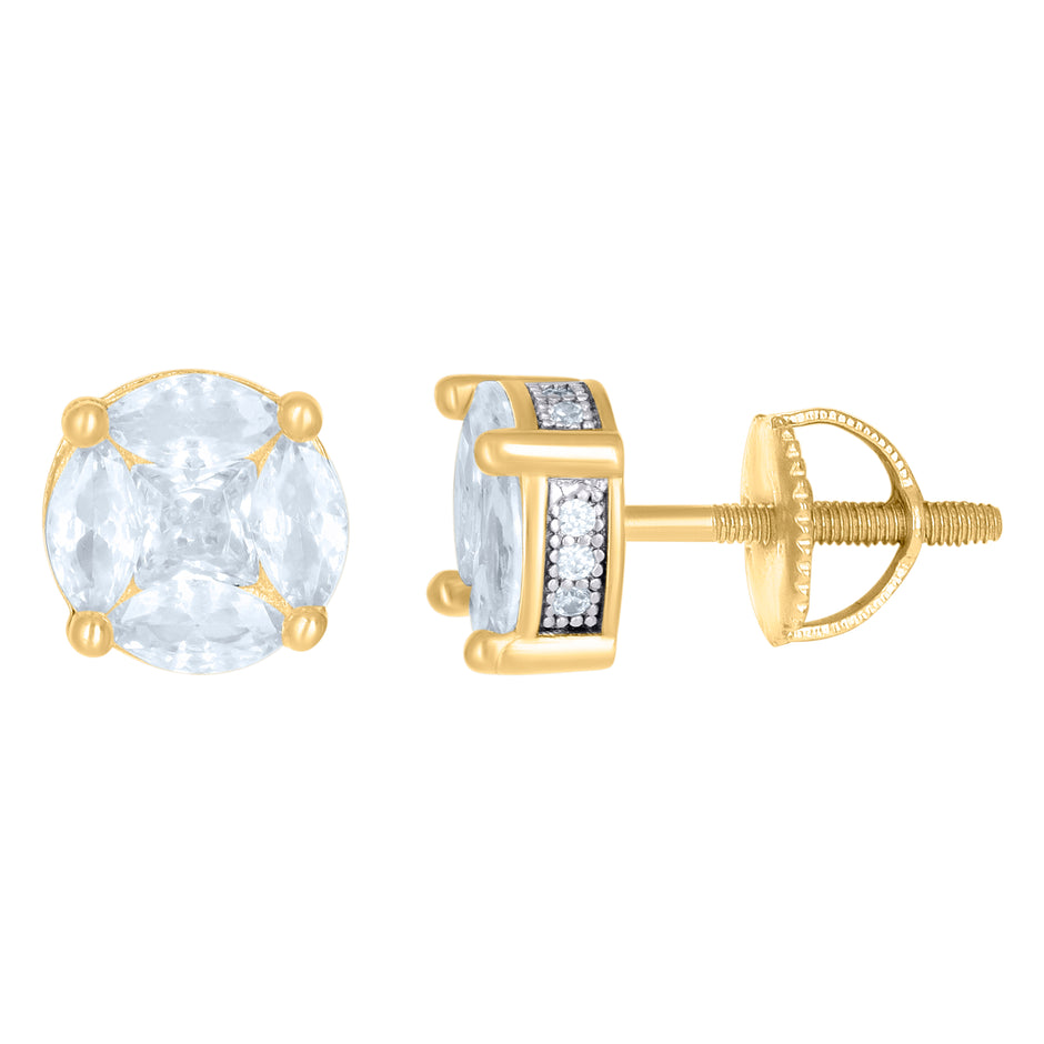 Yellow-Tone 925 Sterling Silver Womens Oval Cubic Zirconia Stud Cluster Fashion Earrings