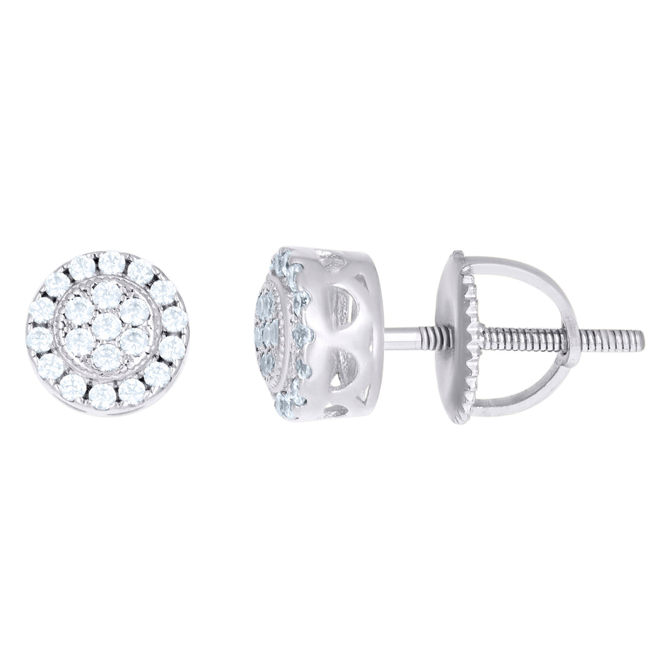 925 Sterling Silver Unisex Round Cubic Zirconia Stud Flower Fashion Earrings