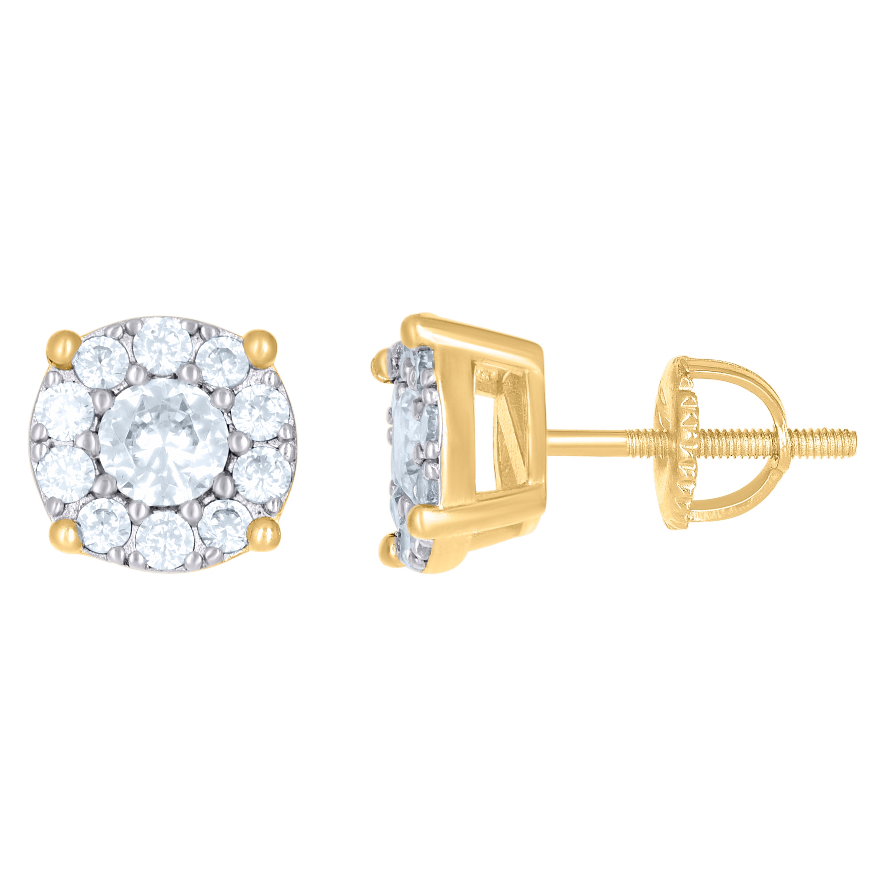 925 Sterling Silver Mens Yellow-Tone Cubic Zirconia Round Stud Earrings