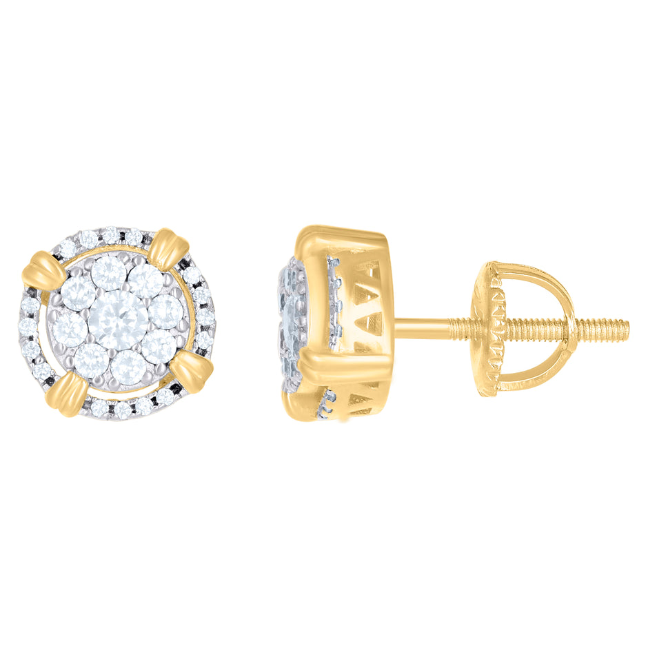 Yellow-Tone 925 Sterling Silver Unisex Cubic Zirconia Stud Round Fashion Earrings
