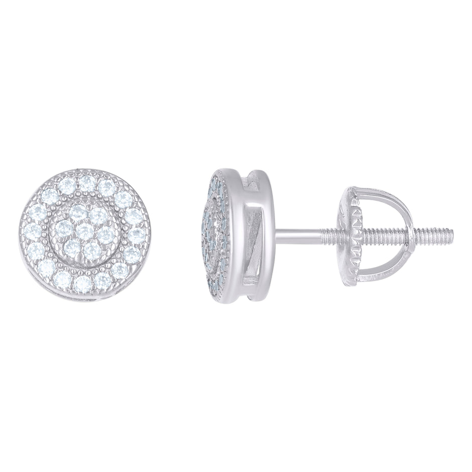 925 Sterling Silver Unisex Round Cubic Zirconia Stud Flower Cluster Fashion Earrings