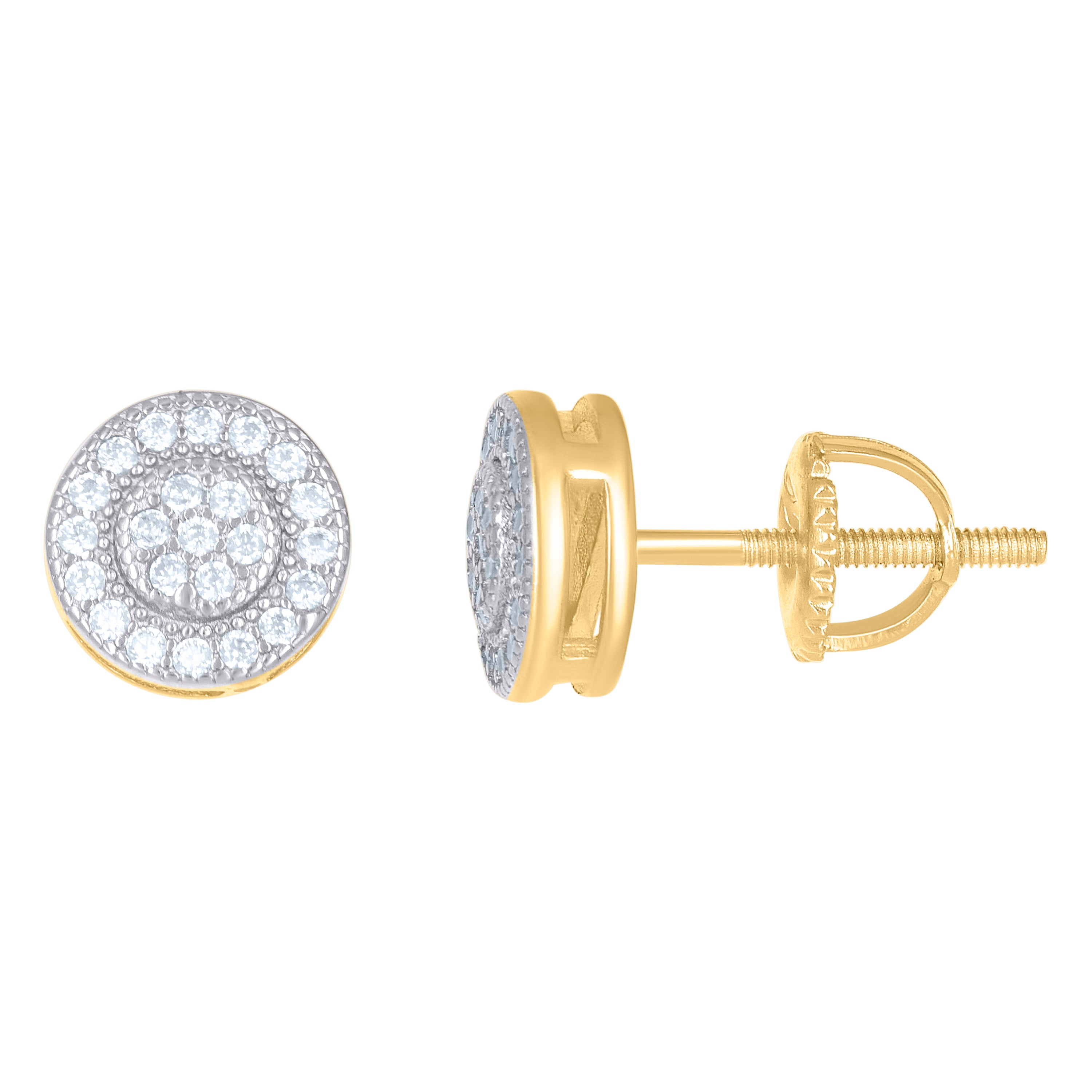 Yellow-Tone 925 Sterling Silver Unisex Cubic-Zirconia Round Stud Cluster Fashion Earrings