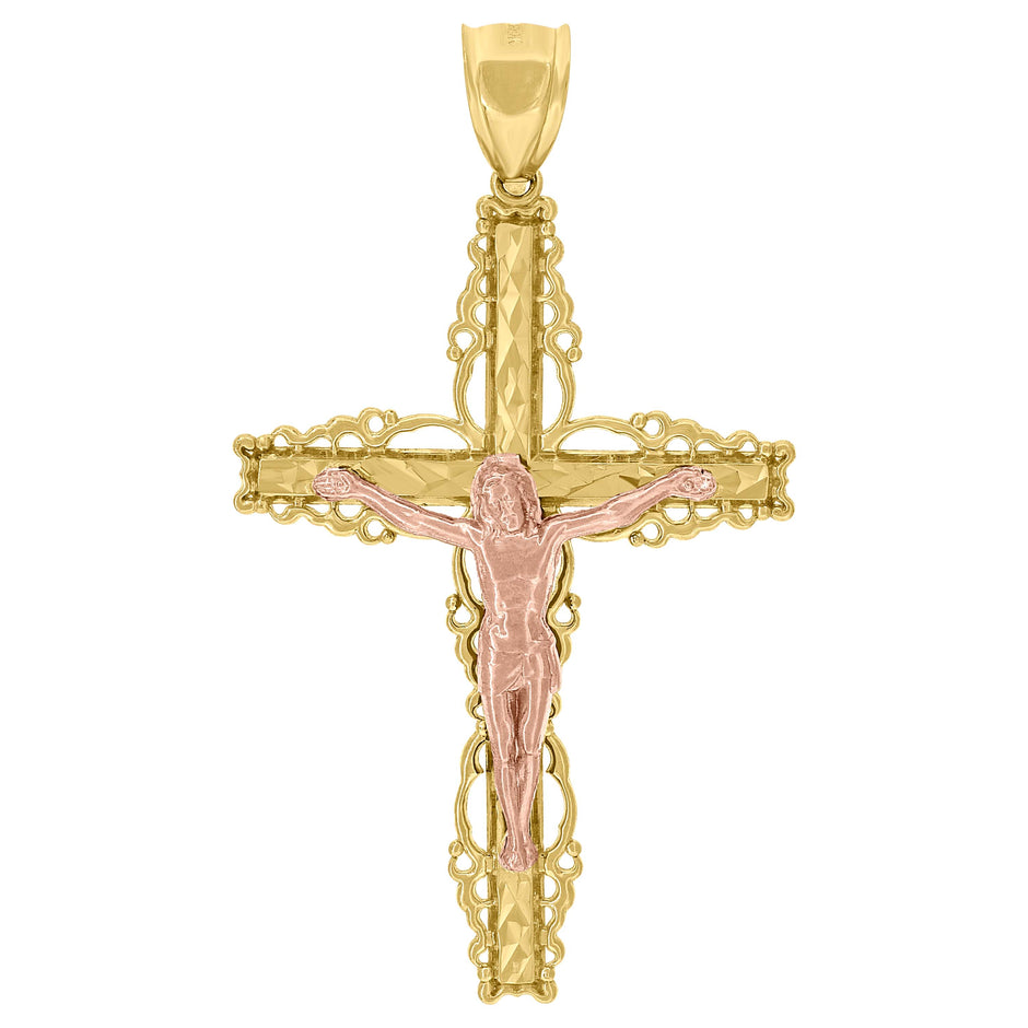 10kt Two-tone Gold Mens Crucifix Cross Religious Charm Pendant