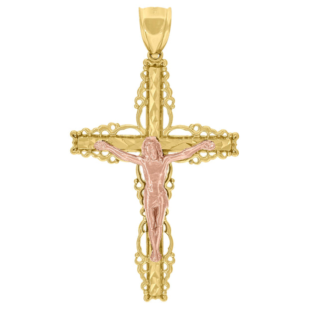 10kt Two-tone Gold Mens Crucifix Cross Religious Charm Pendant