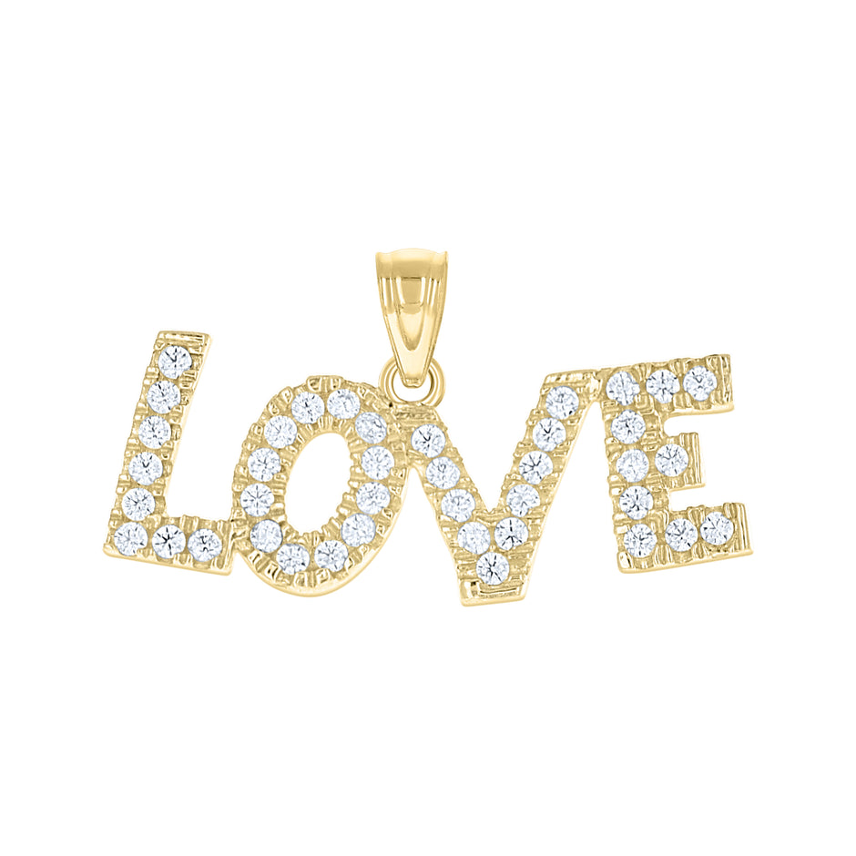 10kt Two-Tone Gold Womens Cubic Zirconia Cubic-Zirconia Love Charm Pendant