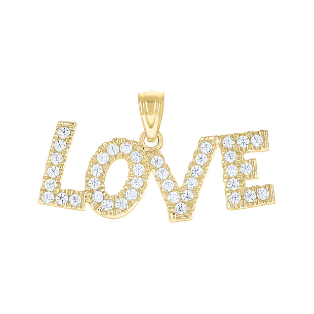 10kt Two-Tone Gold Womens Cubic Zirconia Cubic-Zirconia Love Charm Pendant