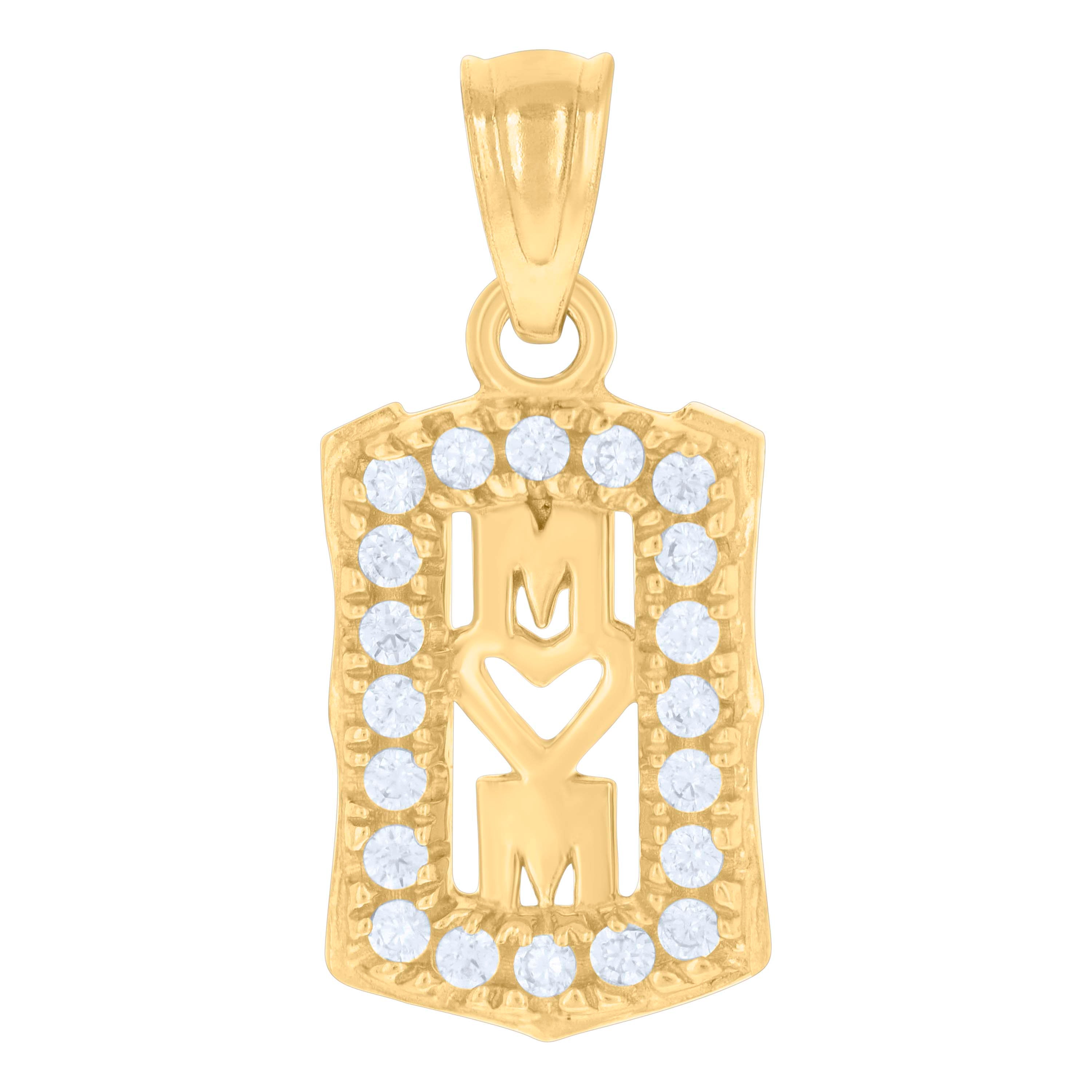 10kt Gold Two-Tone Cubic-Zirconia Womens Mother Mom Charm Pendant