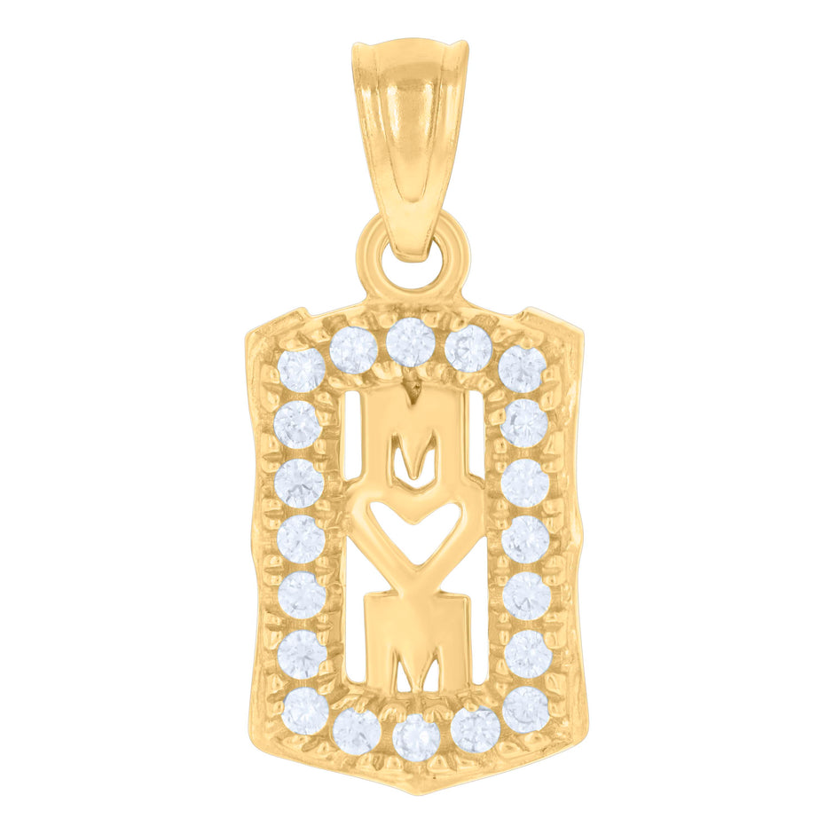 10kt Gold Two-Tone Cubic-Zirconia Womens Mother Mom Charm Pendant