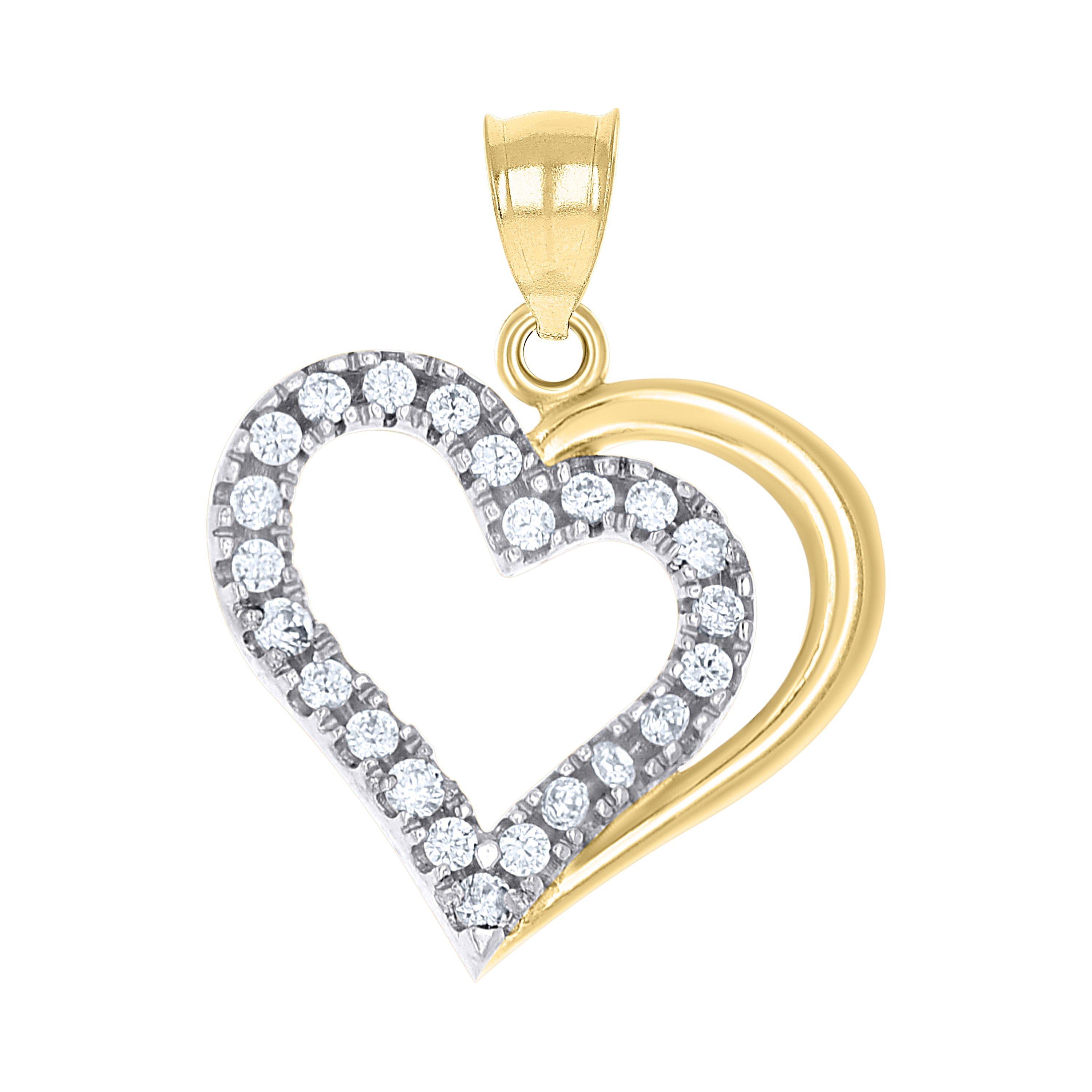 10kt Gold Two-Tone Cubic-Zirconia Womens Love Heart Charm Pendant