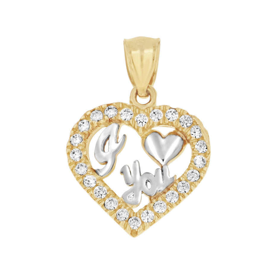 10kt Two-Tone Gold Womens Cubic Zirconia Cubic-Zirconia I Love You Heart Charm Pendant