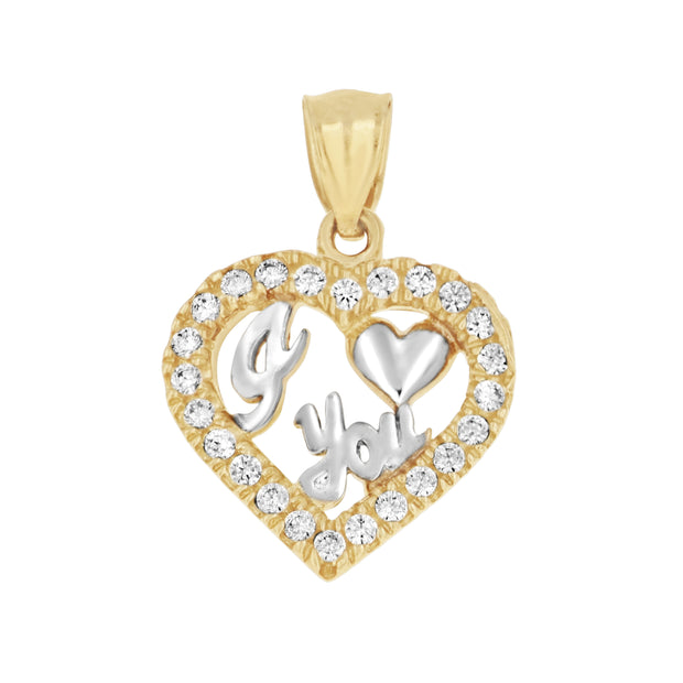 10kt Two-Tone Gold Womens Cubic Zirconia Cubic-Zirconia I Love You Heart Charm Pendant