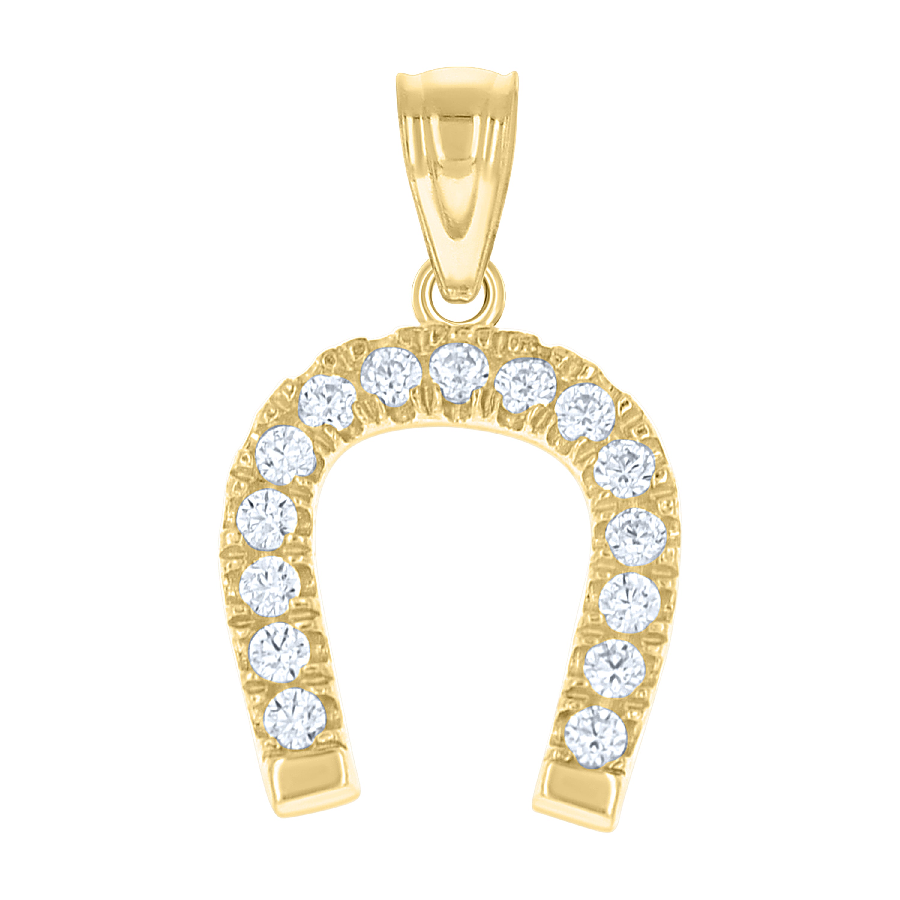 10kt Two-Tone Gold Unisex Cubic Zirconia Cubic-Zirconia Horseshoe Good Luck Charm Pendant
