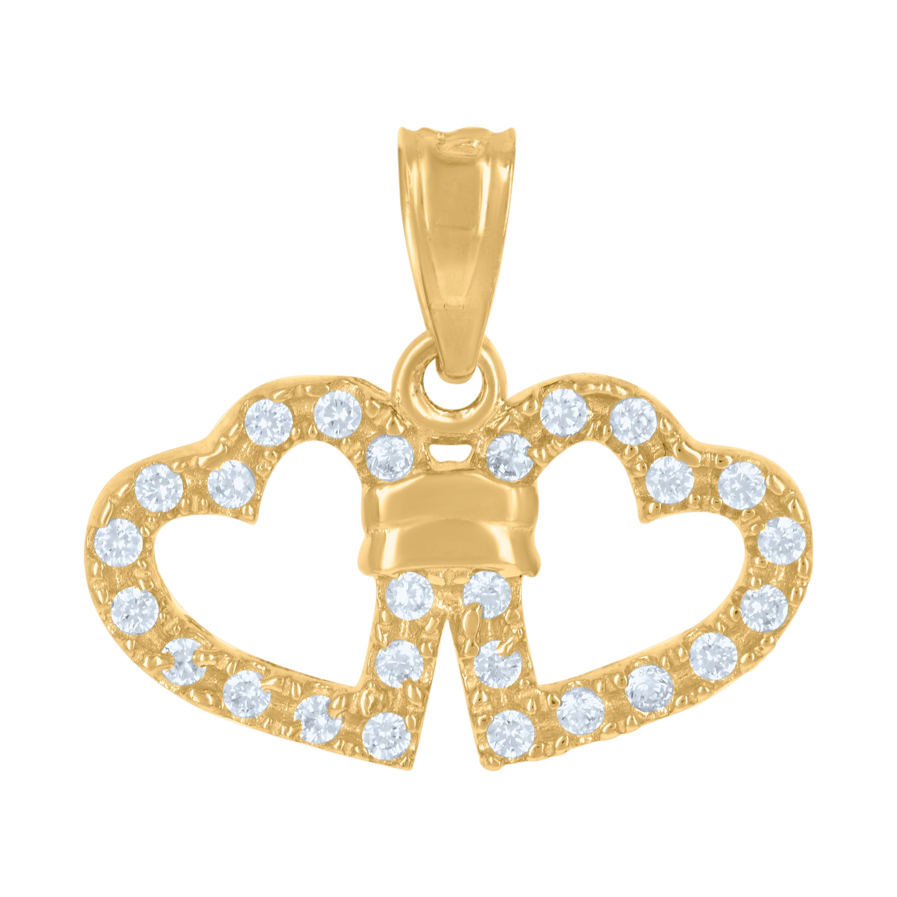 10kt Two-Tone Gold Womens Cubic Zirconia Cubic-Zirconia Double Heart Charm Pendant