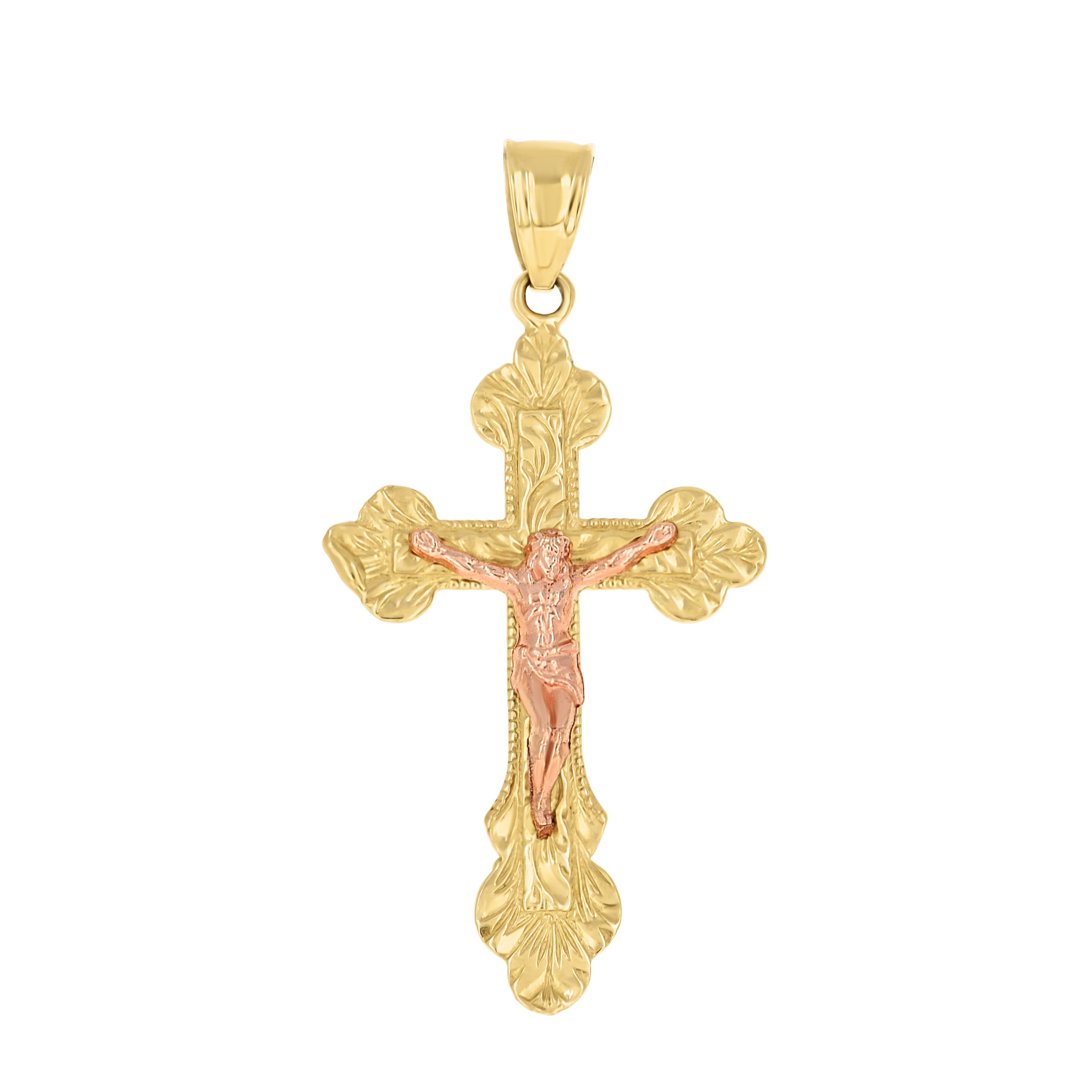 10kt Two-tone Gold Mens Crucifix Cross Religious Charm Pendant