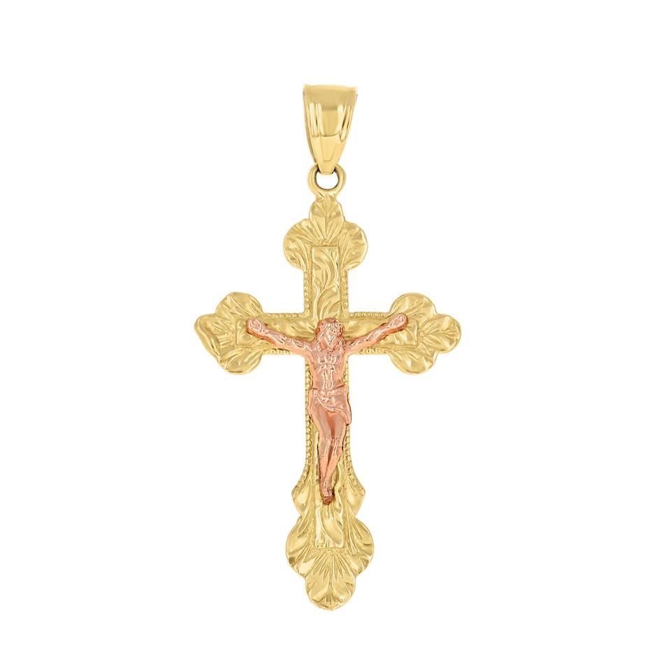 10kt Two-tone Gold Mens Crucifix Cross Religious Charm Pendant