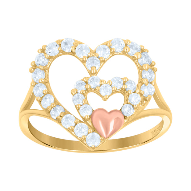 10kt Gold Womens Tri-Color CZ Three Heart Band Ring