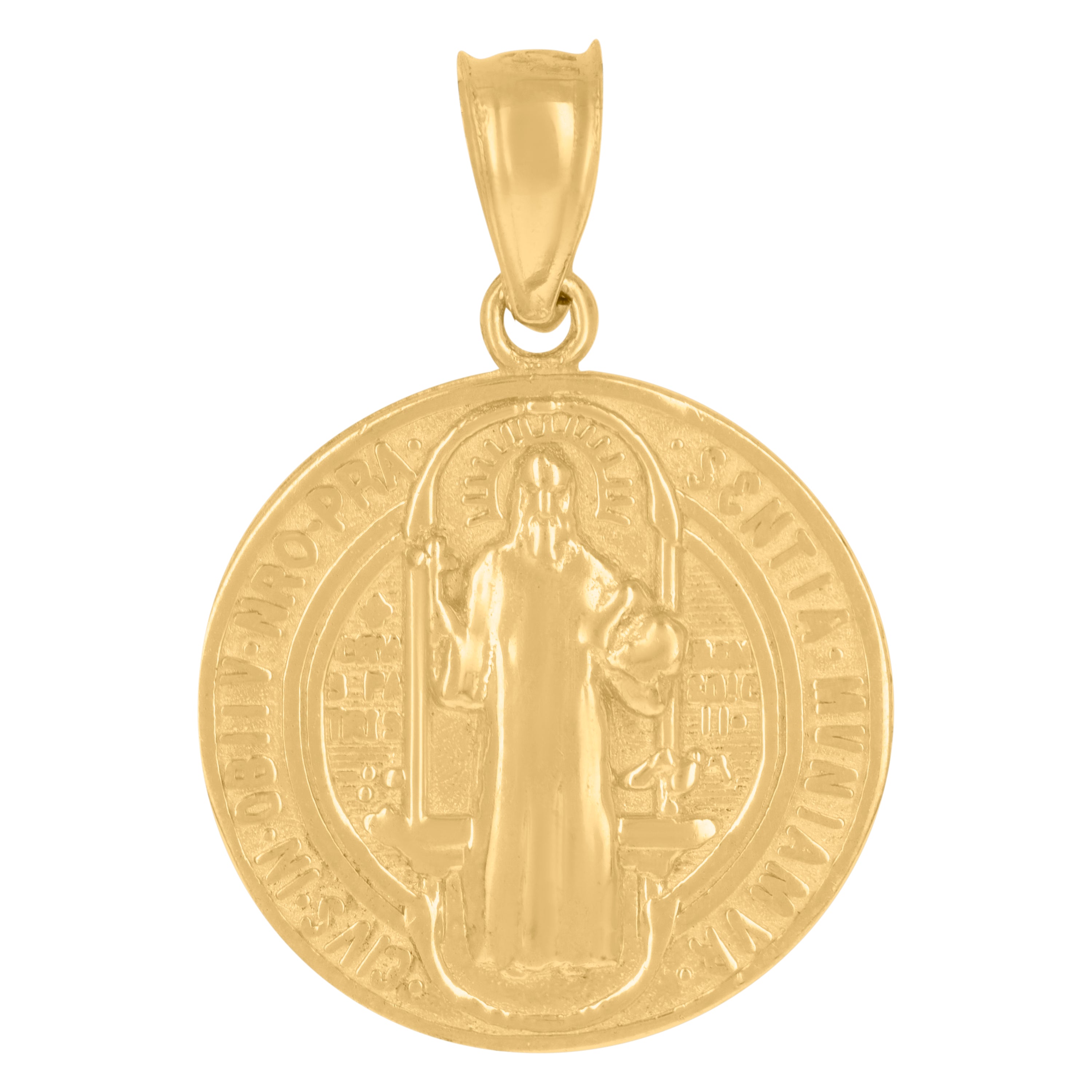 10kt Yellow Gold Diamond-Cut Unisex Saint Benedict Religious Charm Pendant