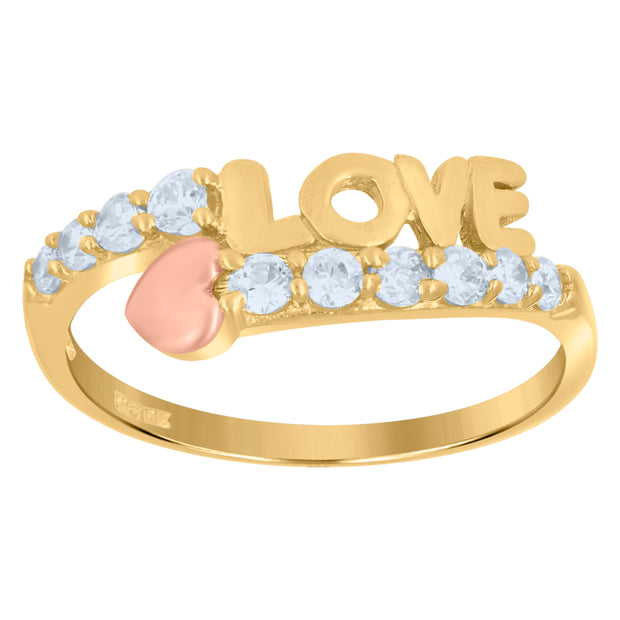10kt Gold Womens Tri-Color CZ Love Heart Band Ring