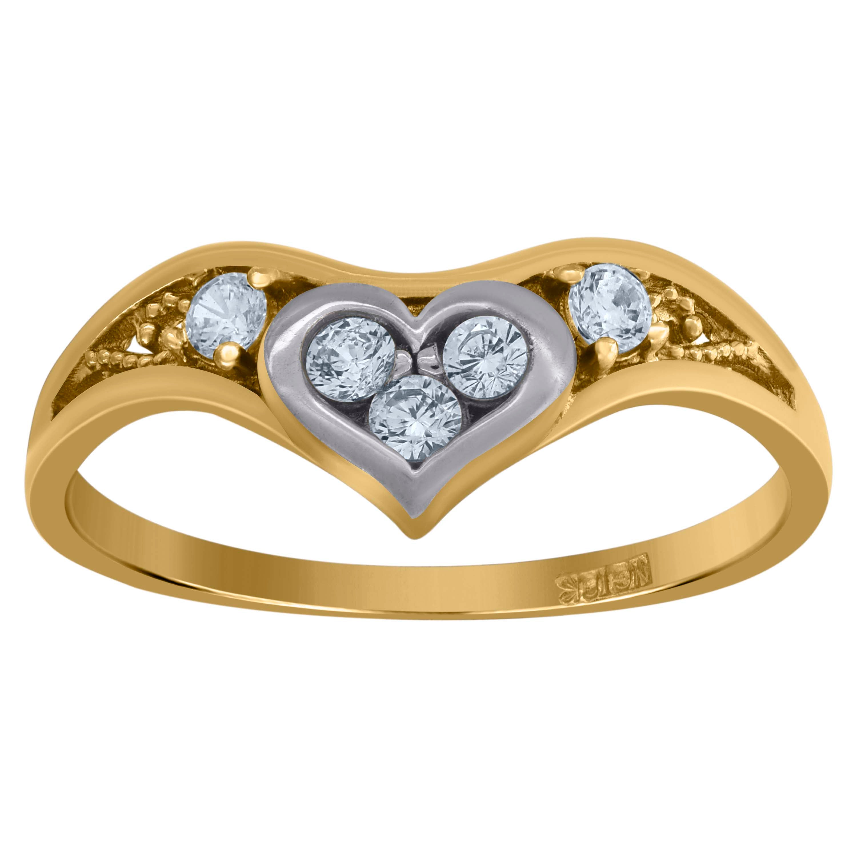 10kt Gold Womens Two-Tone CZ Heart Band Ring