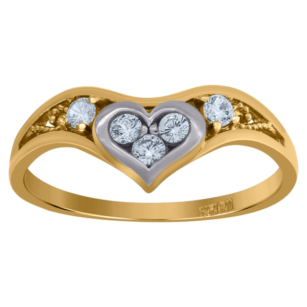 10kt Gold Womens Two-Tone CZ Heart Band Ring