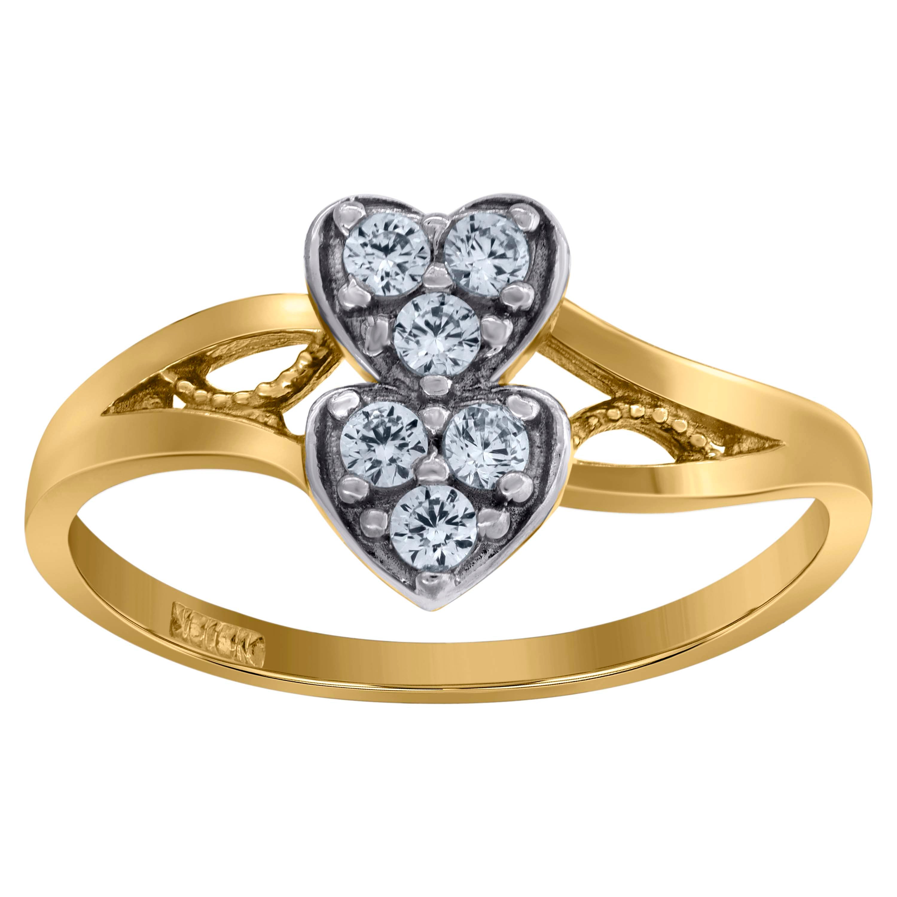 10kt Gold Womens Two-Tone CZ Double Heart Band Ring