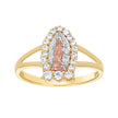 10Kt Tri-Color Gold Womens Round Cubic Zirconia Lady Of Guadalupe Religious Ring 