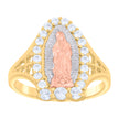 10Kt Tri-Color Gold Womens Round Cubic Zirconia Lady Of Guadalupe Religious Ring 