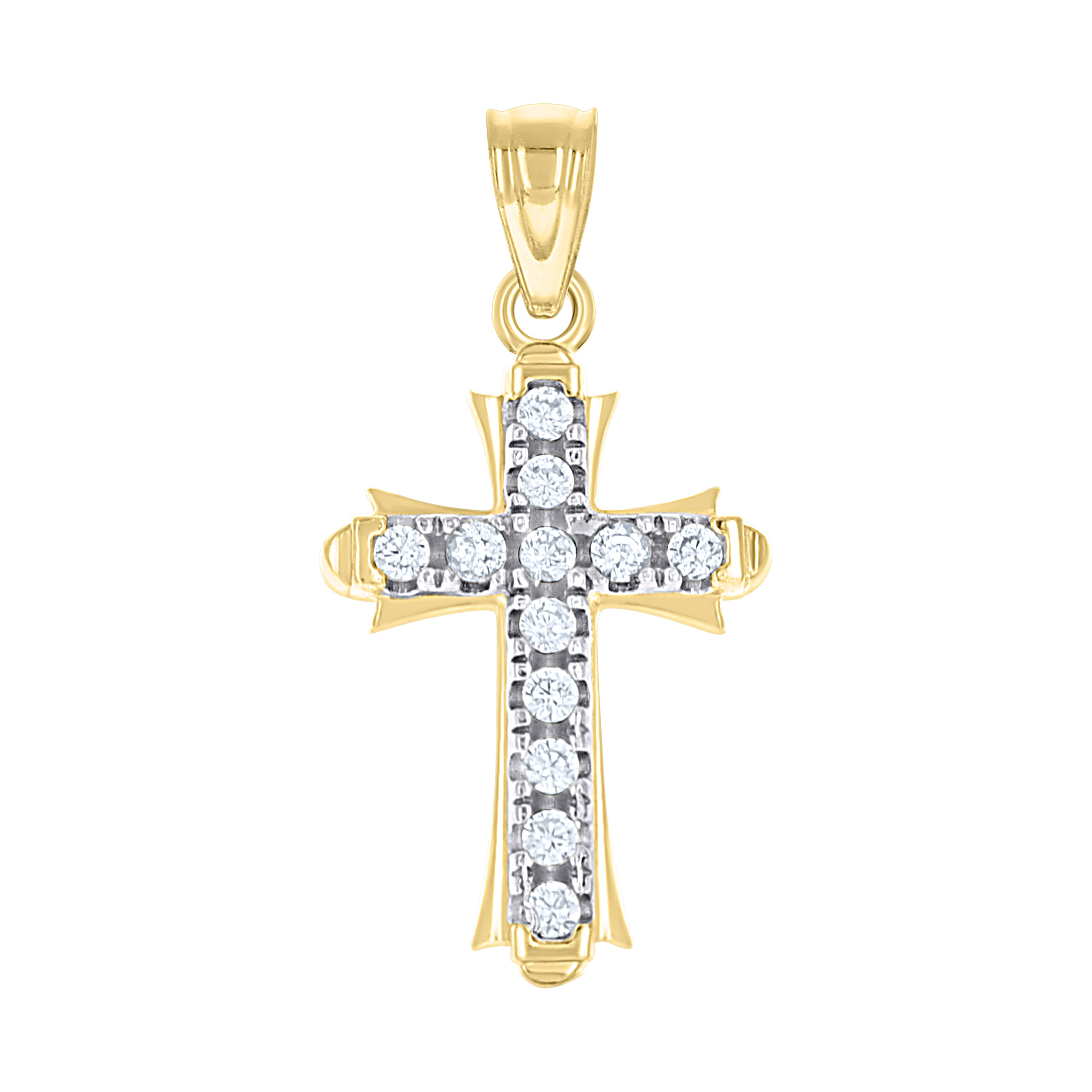 10kt Gold Two-Tone Cubic-Zirconia Womens Cross Religious Charm Pendant