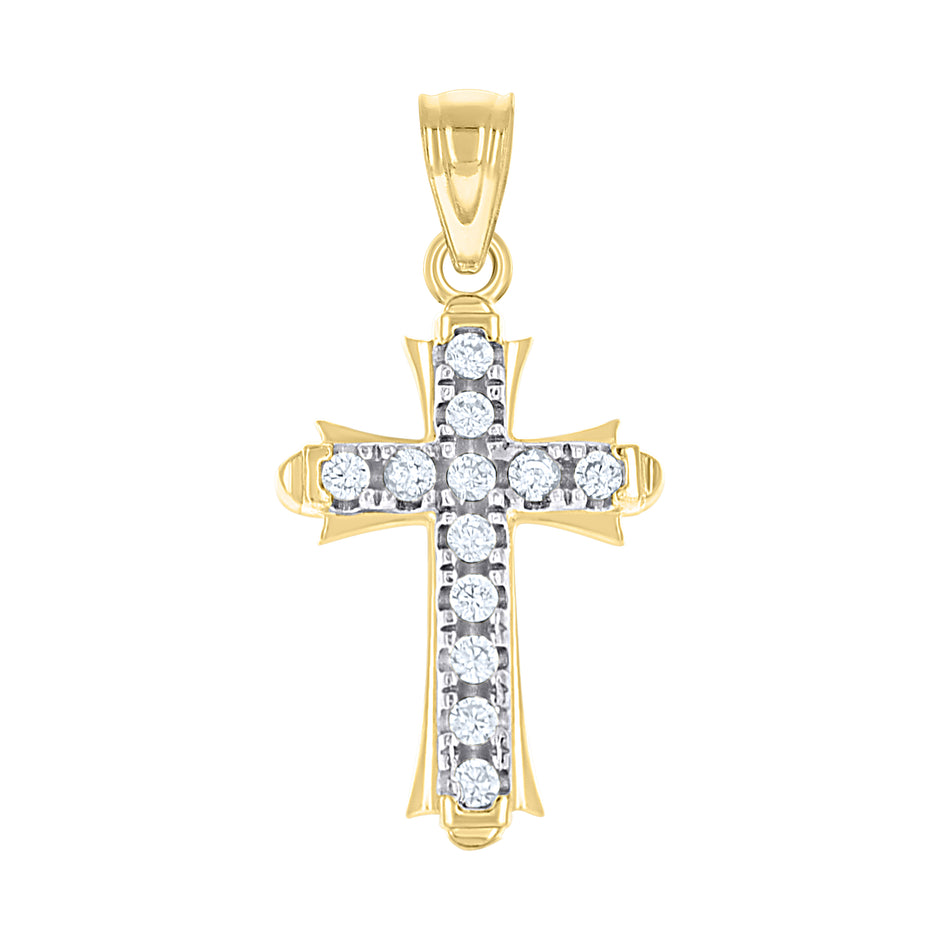 10kt Gold Two-Tone Cubic-Zirconia Womens Cross Religious Charm Pendant