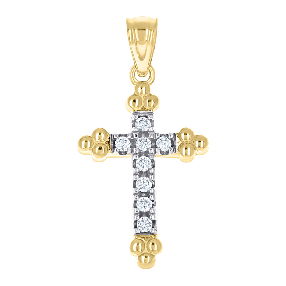 10kt Two-Tone Gold Mens Women Cubic Zirconia Cubic-Zirconia Budded Cross Religious Charm Pendant