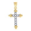 10kt Two-Tone Gold Mens Women Cubic Zirconia Cubic-Zirconia Budded Cross Religious Charm Pendant