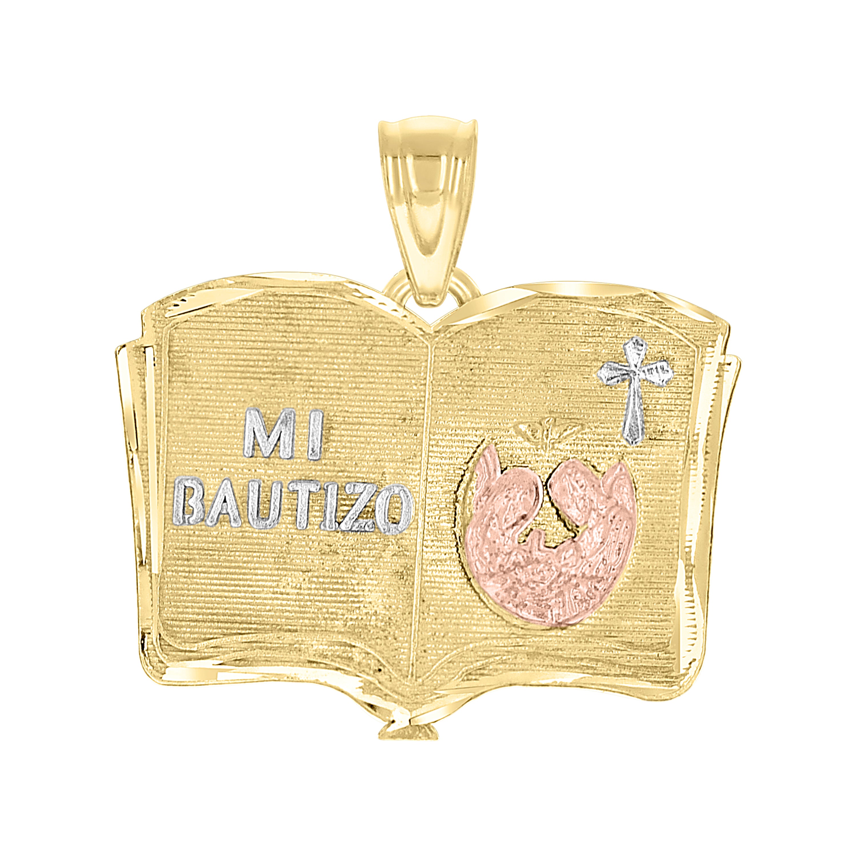 10kt Gold Two-Tone Diamond-Cut Unisex Mi Bautizo Religious Charm Pendant