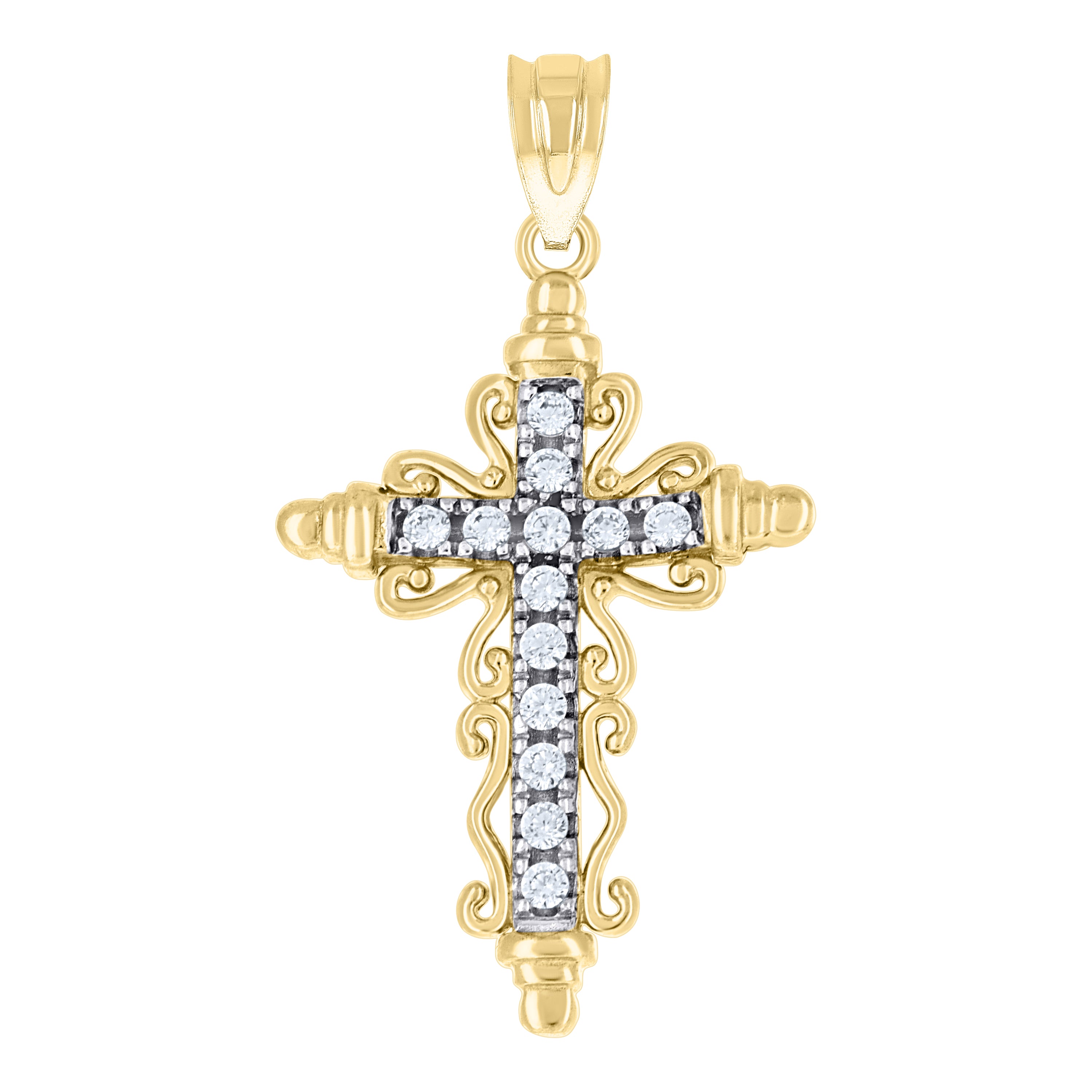 10kt Gold Two-Tone Cubic-Zirconia Womens Cross Religious Charm Pendant