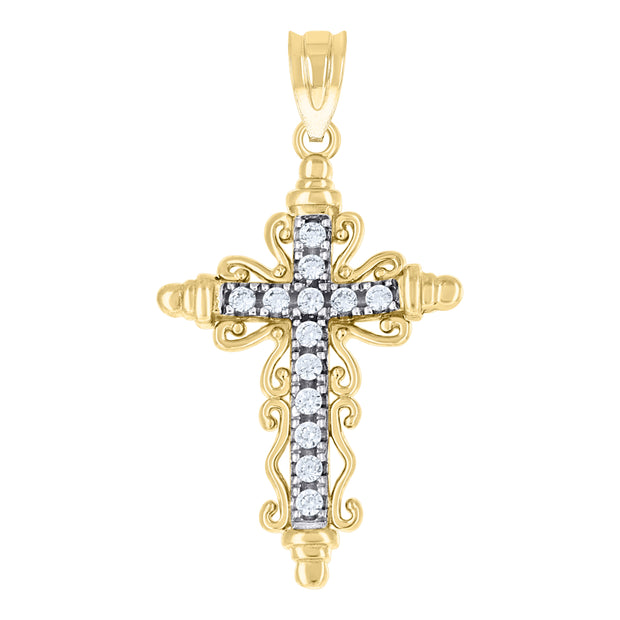 10kt Gold Two-Tone Cubic-Zirconia Womens Cross Religious Charm Pendant